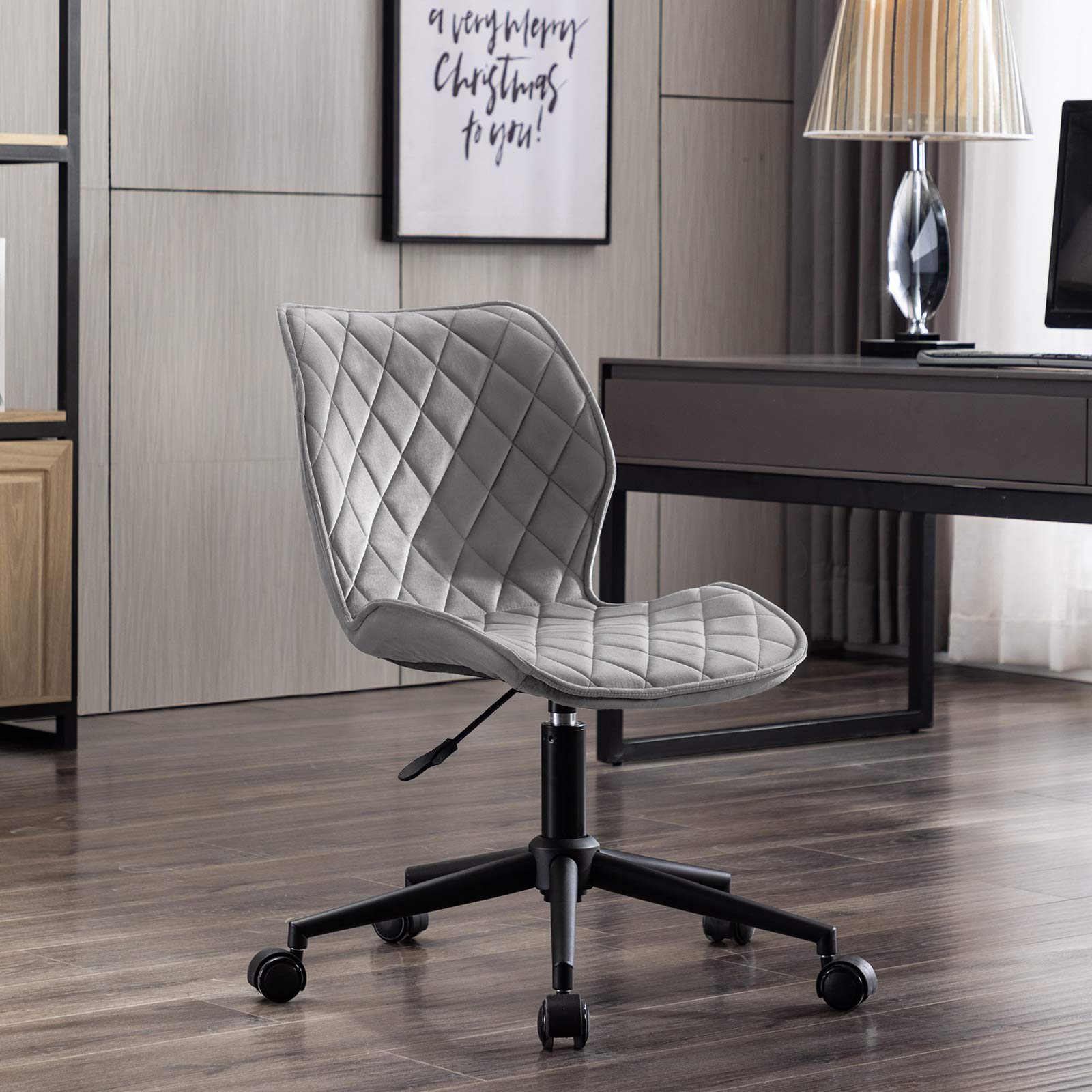 DUHOME Mid Back Computer Desk Chair - Armless Velvet Office Chair for Teens, Girls & Students - Ergonomic Study Chair for Home, Dorm & Workspace - Soft Grey Velvet Fabric (Perfect for Studying, Gaming & Remote Work)