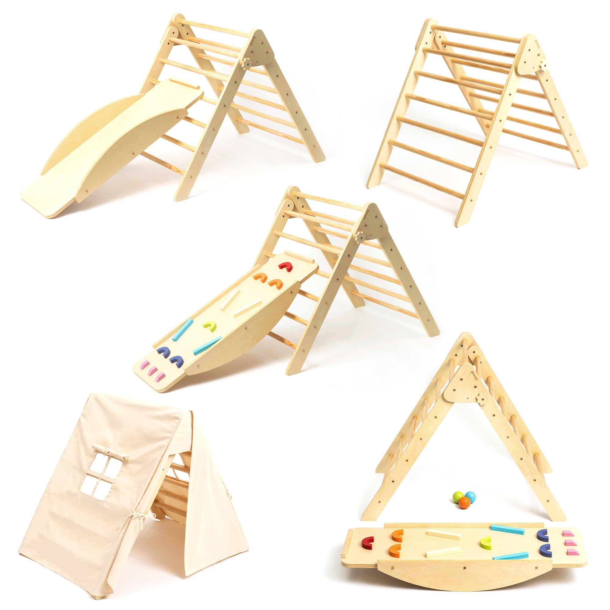 **Pikler Triangle Climber with Ramp - Montessori Wooden Climbing Toy for Toddlers, Indoor Play Gym for Kids, Safe & Sturdy Baby Climbing Set - Perfect for Home Playrooms, Daycares & Montessori Learning Spaces**