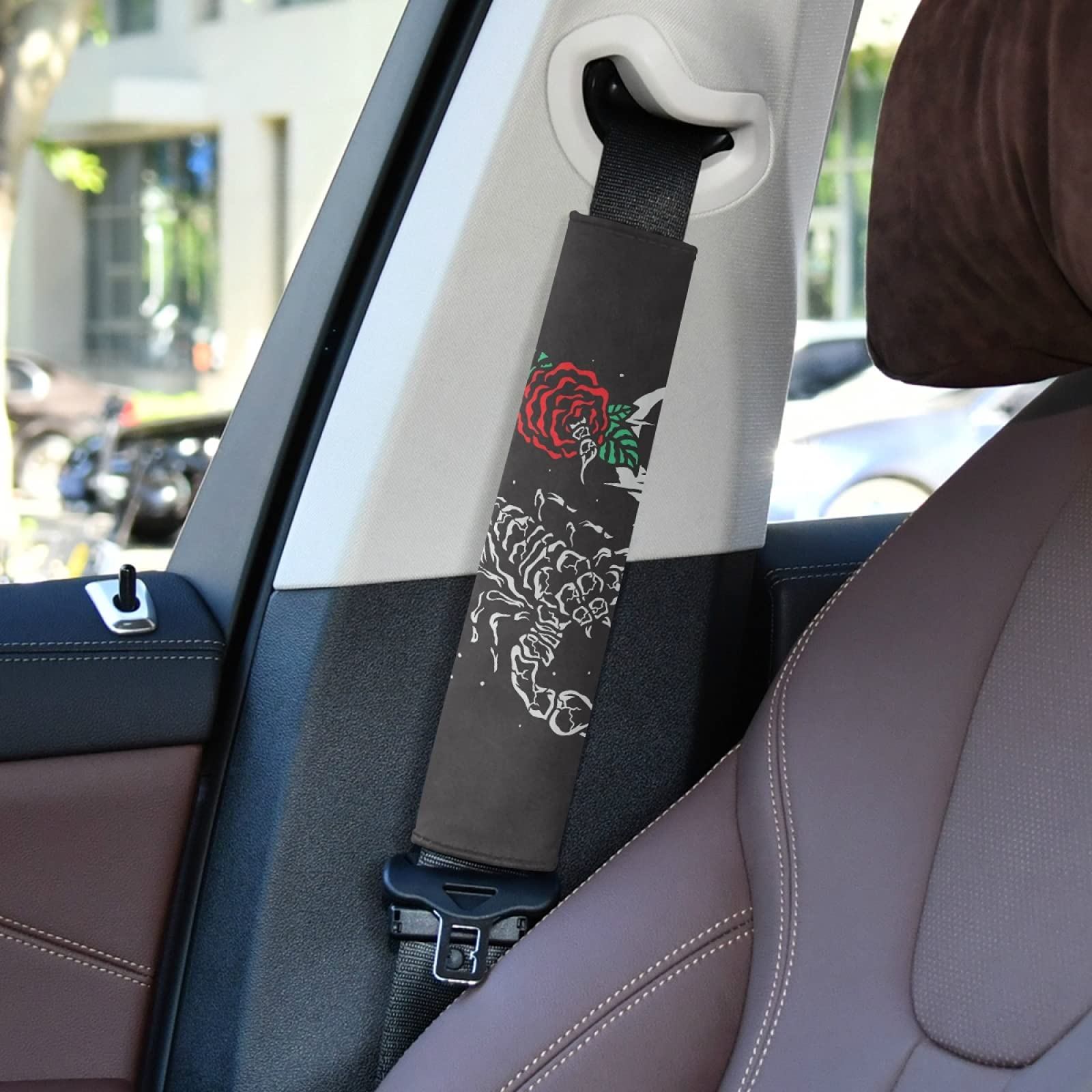 Scorpion Red Rose Flowers Crescent Moon Black Adjustable Car Seat Belt Pad Cover - Universal Shoulder Strap Cushion for Adults & Kids - Comfortable Driving Protection for Long Trips, Commuting, and Road Trips