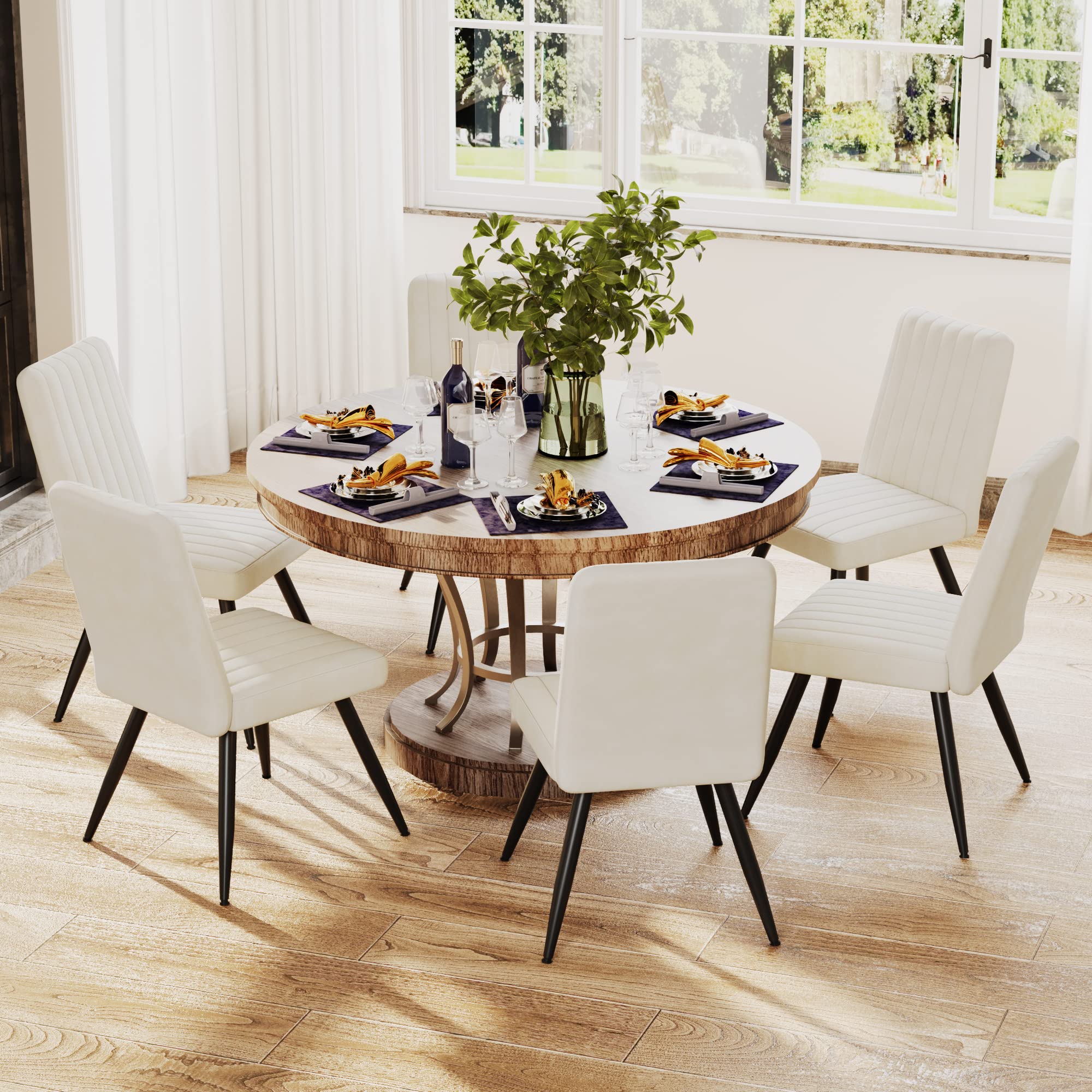 Aklaus Velvet Dining Chairs Set of 2 - Modern Upholstered Armless Side Chairs with Soft Seat for Kitchen, Dining Room, Living Room, Bedroom, Restaurant & Bistro - Comfortable Beige Accent Chairs for Home Decor and Entertaining Guests
