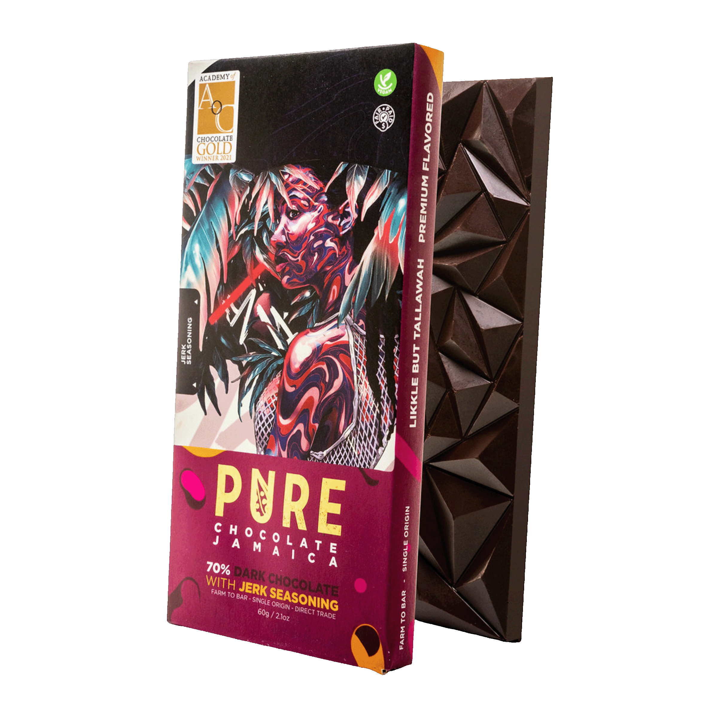 Premium 70% Dark Chocolate with Jerk Seasoning - Rich & Spicy Gourmet Bar for Snacking, Gifting & Dessert Pairing