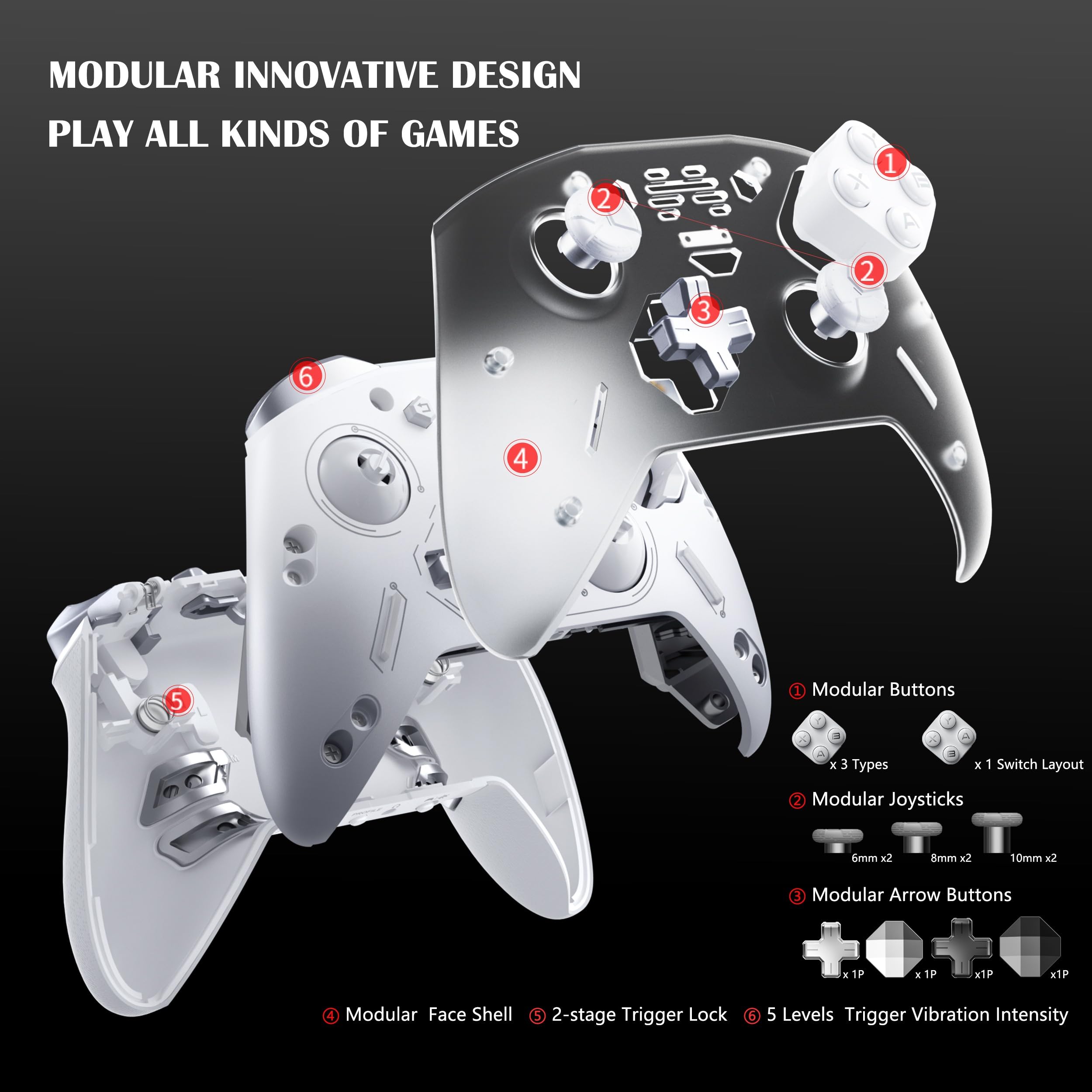 BEITONG Zeus 2 Elite Wireless Gaming Controller for PC, Windows, Steam Deck, Android, Nintendo Switch - Customizable Module, Optical Buttons, 1000mAh Battery, Motion Control, Vibration Triggers (Galaxy Black) - Perfect for FPS, RPG and Mobile Gaming