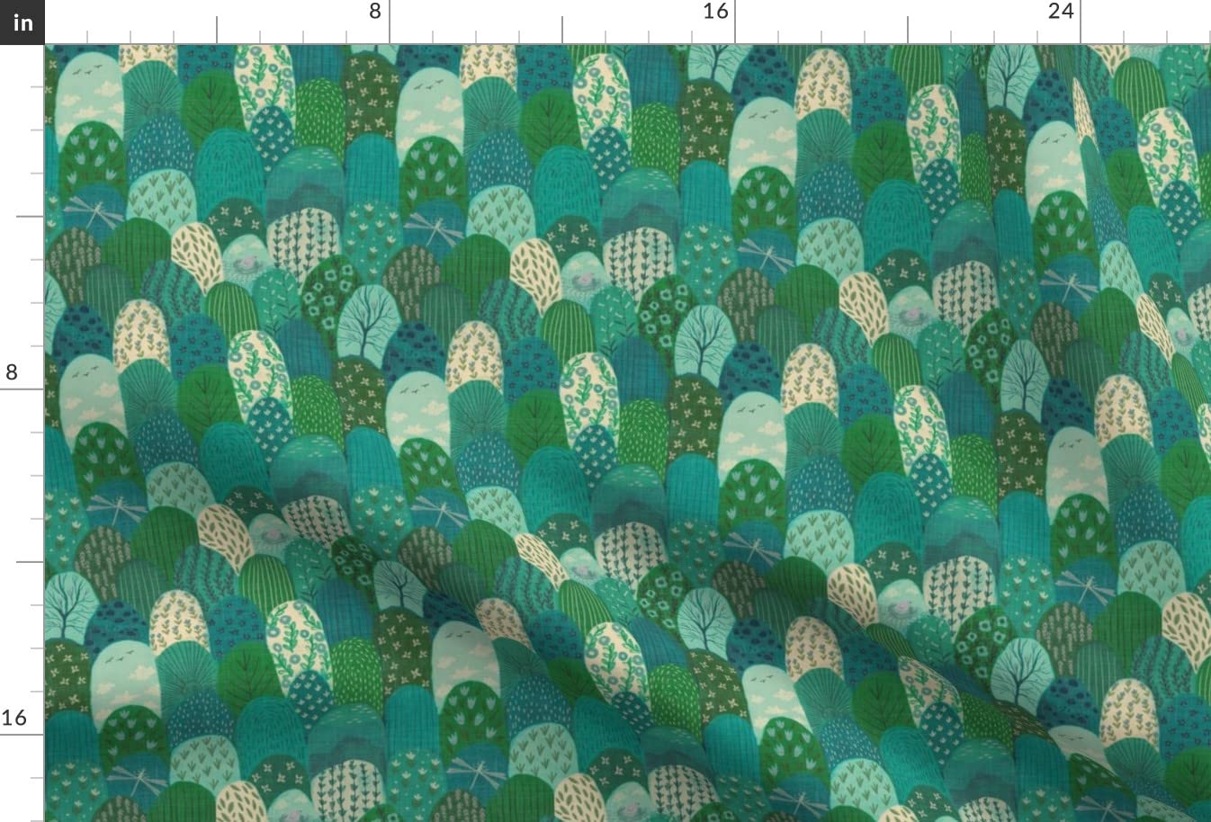 Green Blue Nature Plants Spring Garden Patchwork Printed Chiffon Fabric Fat Quarter - Sewing, Fashion Apparel, Dresses & Home Decor - Perfect for DIY Crafts, Quilting, and Decorative Pillows