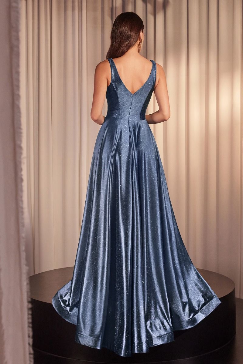 Cecily Gown - Black Glimmering Stretch Satin A-Line Dress for Evening Parties, Prom & Special Occasions