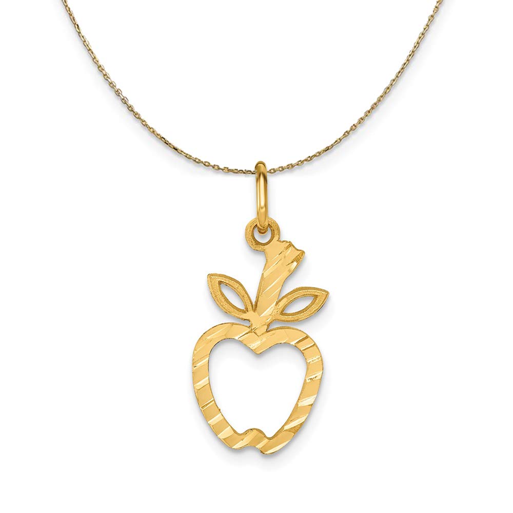 14K Yellow Gold Diamond-Cut Apple Silhouette Pendant Necklace - Elegant Jewelry Gift for Women, Perfect for Birthdays, Anniversaries & Everyday Wear