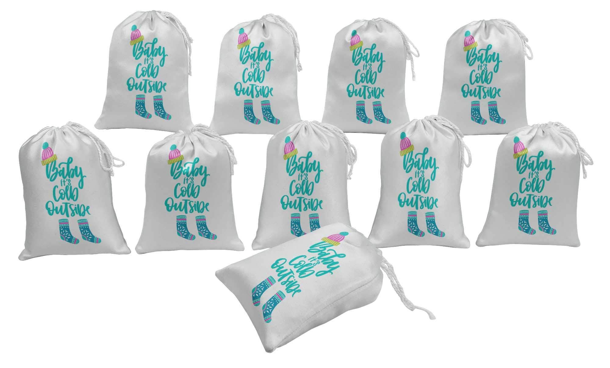 White Christmas Party Favor Bags - 15pcs for Baby Showers & Candy Gifts