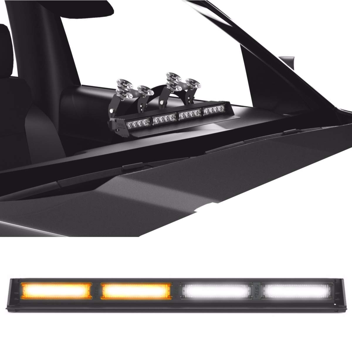 SpeedTech Lights Striker TIR 4-Head High Intensity LED Strobe Light Bar - Emergency Vehicle Warning Light with Windshield/Dash Mount & Cigarette Lighter Plug (Amber/Clear) - Perfect for Police, Fire Trucks, Tow Trucks & Roadside Hazard Safety