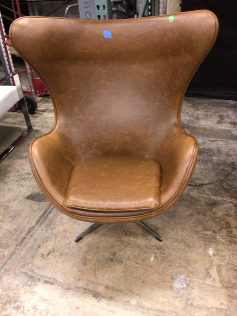 Brown Leather Egg Chair - Modern Swivel Lounge Chair for Living Room, Bedroom & Office - Comfortable Reading & Relaxation Chair with Ottoman