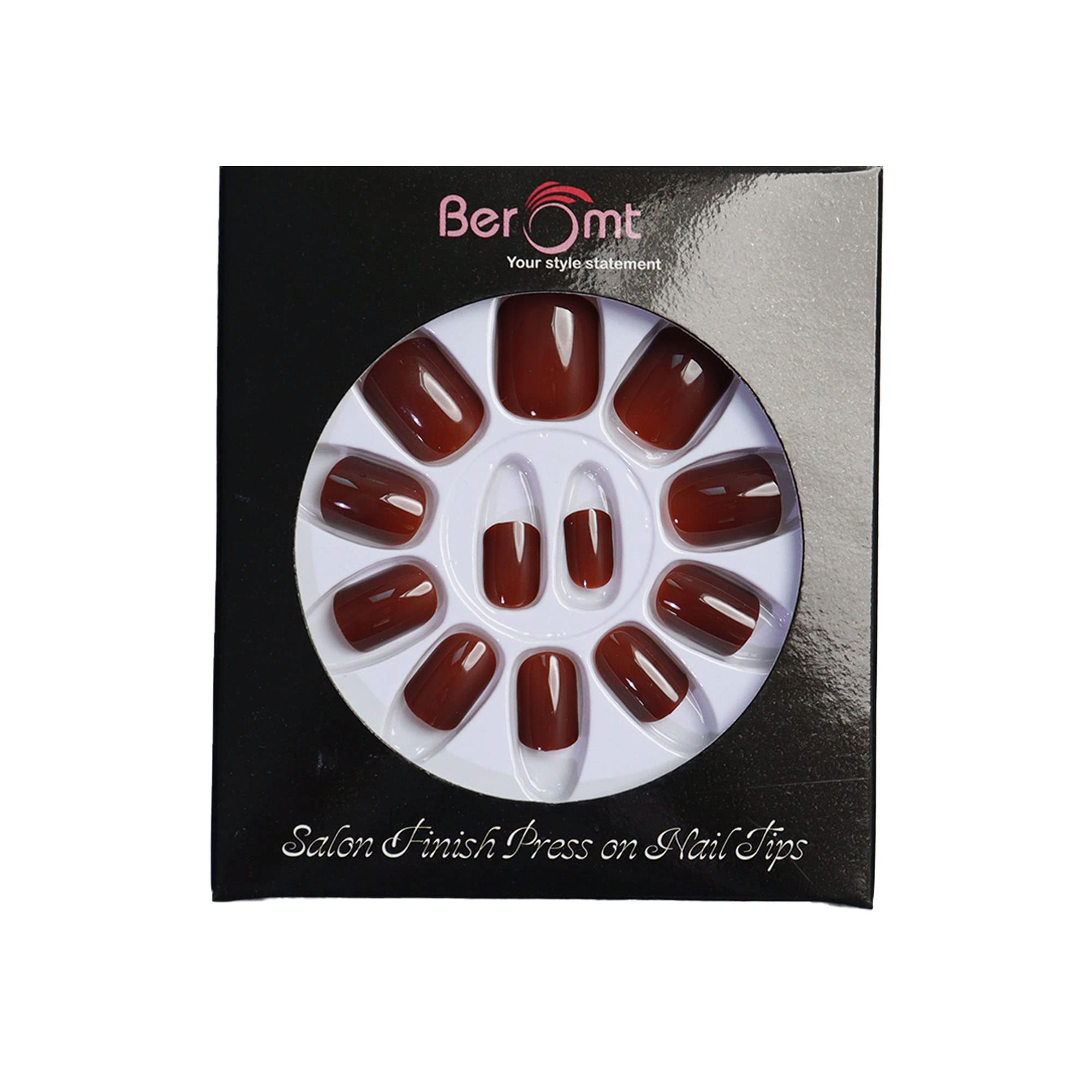 Beromt 12-Piece Glossy Acrylic False Nails Set with Nail Glue & Nail Art Kit - Perfect for Parties, Weddings & Special Occasions