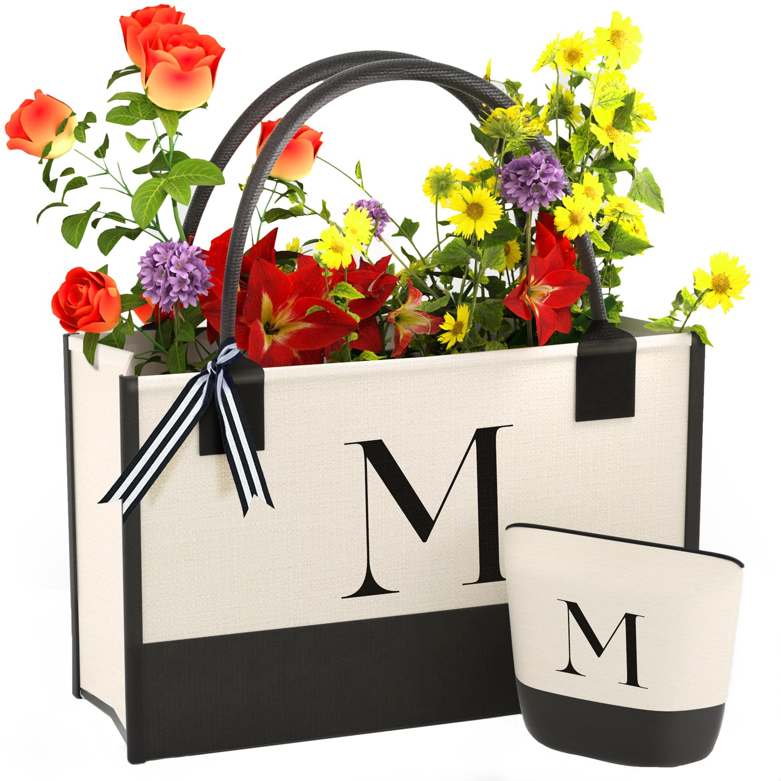 Embroidered Canvas Tote Bag with Zipper Pockets - Stylish & Durable Reusable Shopping Bag for Women - Perfect Gift for Mom, Teacher, Sister - Great for Grocery Shopping, Work, Travel & Beach