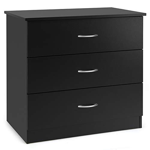 Giantex 3-Drawer Wooden Dresser with Large Storage Space - Solid Wood Frame & Premium Metal Handles - Accent Furniture for Bedroom, Living Room, Closet, Entryway - Perfect for Organizing Clothes, Bedding & Home Decor (Black)