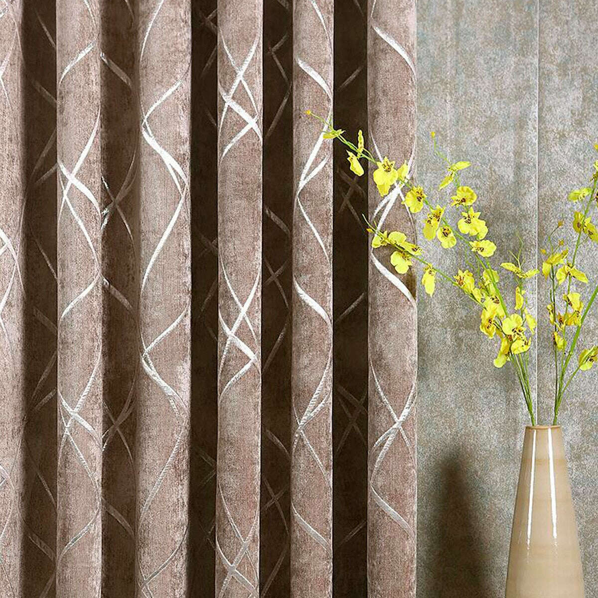 Zoey American Modern Luxury Blackout Curtains - Tan Brown Striped Pattern for Bedroom & Living Room Window Treatments