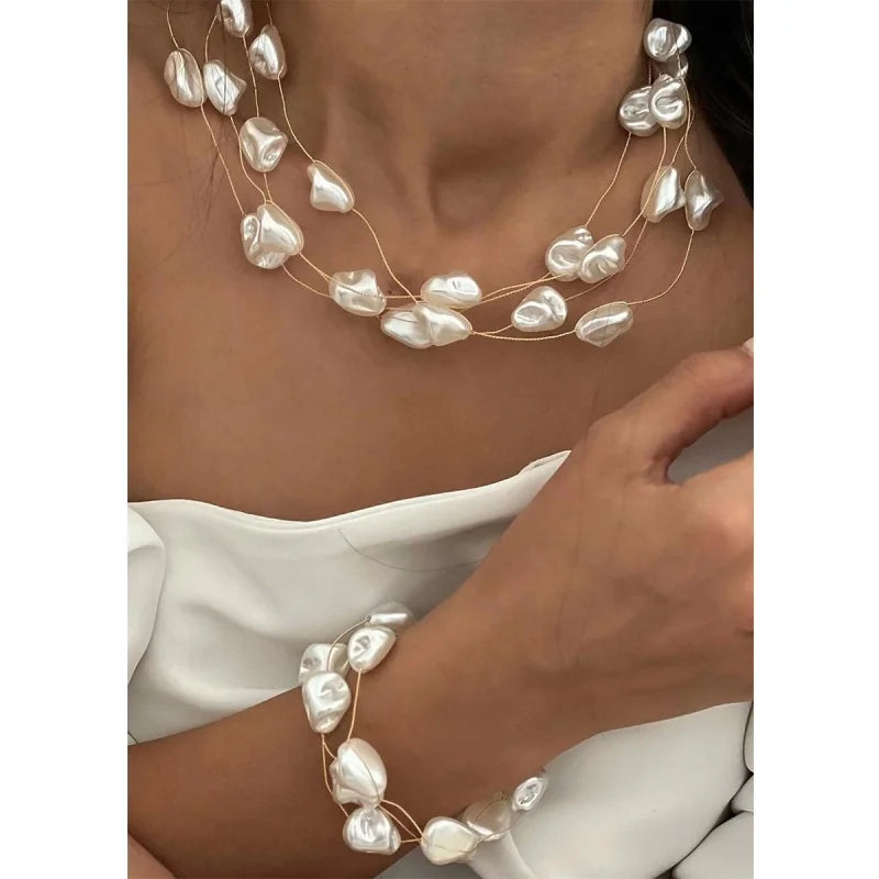 Vintage Baroque Pearl Choker Necklace for Women - Elegant Beaded Clavicle Chain with Imitation Pearls - Perfect for Parties, Weddings & Evening Events