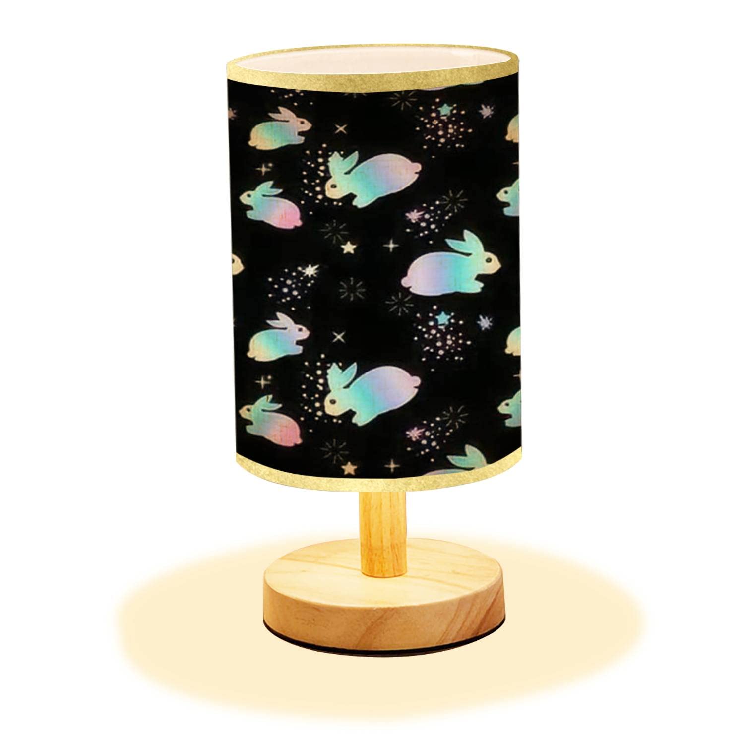 Minimalist Wooden Bedside Table Lamp with Galaxy & Rabbit Silhouette Design - Holographic Night Sky Decor for Bedroom, Living Room, or Office - Perfect for Reading, Relaxing & Creating a Cozy Atmosphere