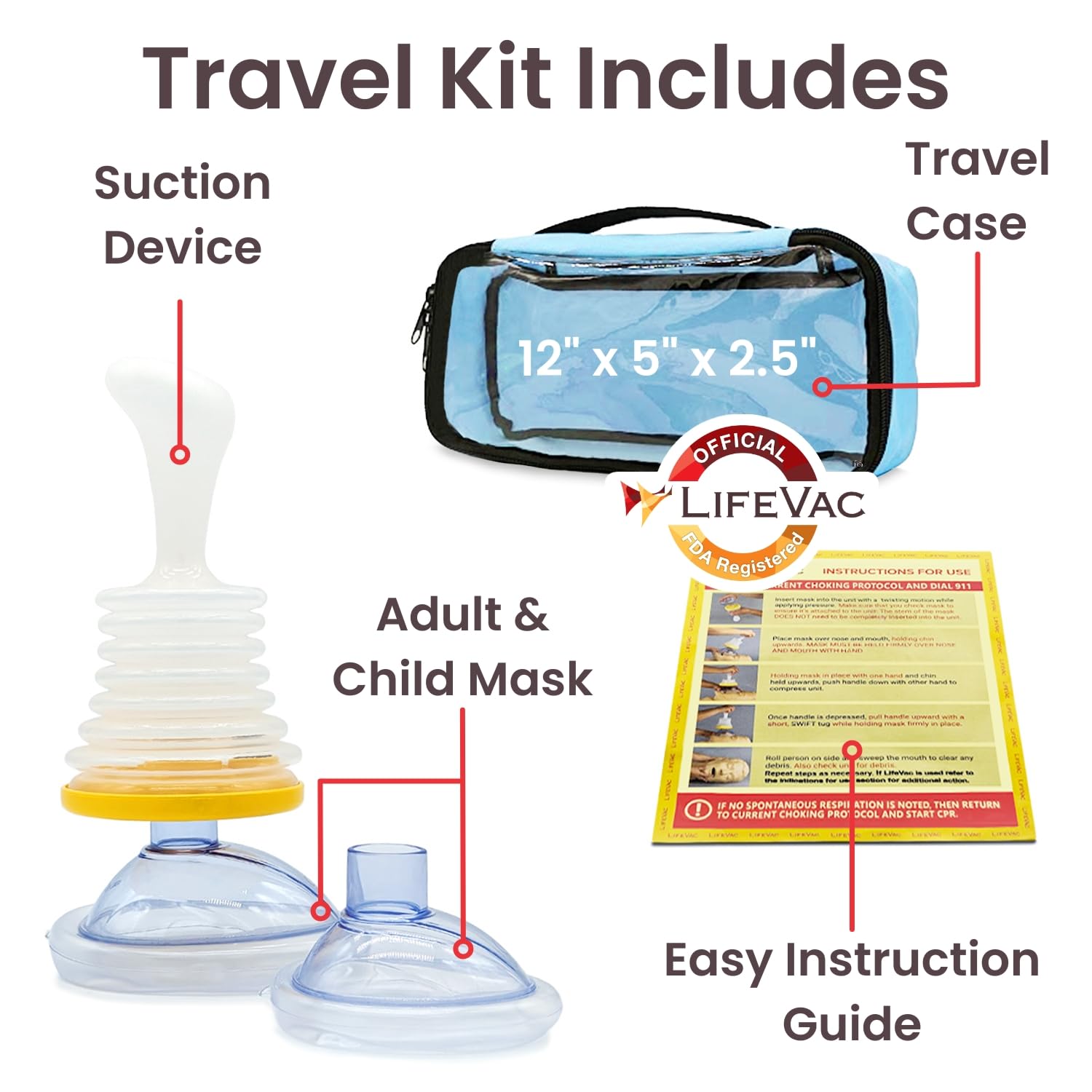 LifeVac Blue Travel Kit - Portable Choking Rescue Device for Kids & Adults | First Aid Airway Suction Tool | Emergency Home, Travel & Restaurant Safety Equipment | Perfect for Families, Schools and Outdoor Adventures