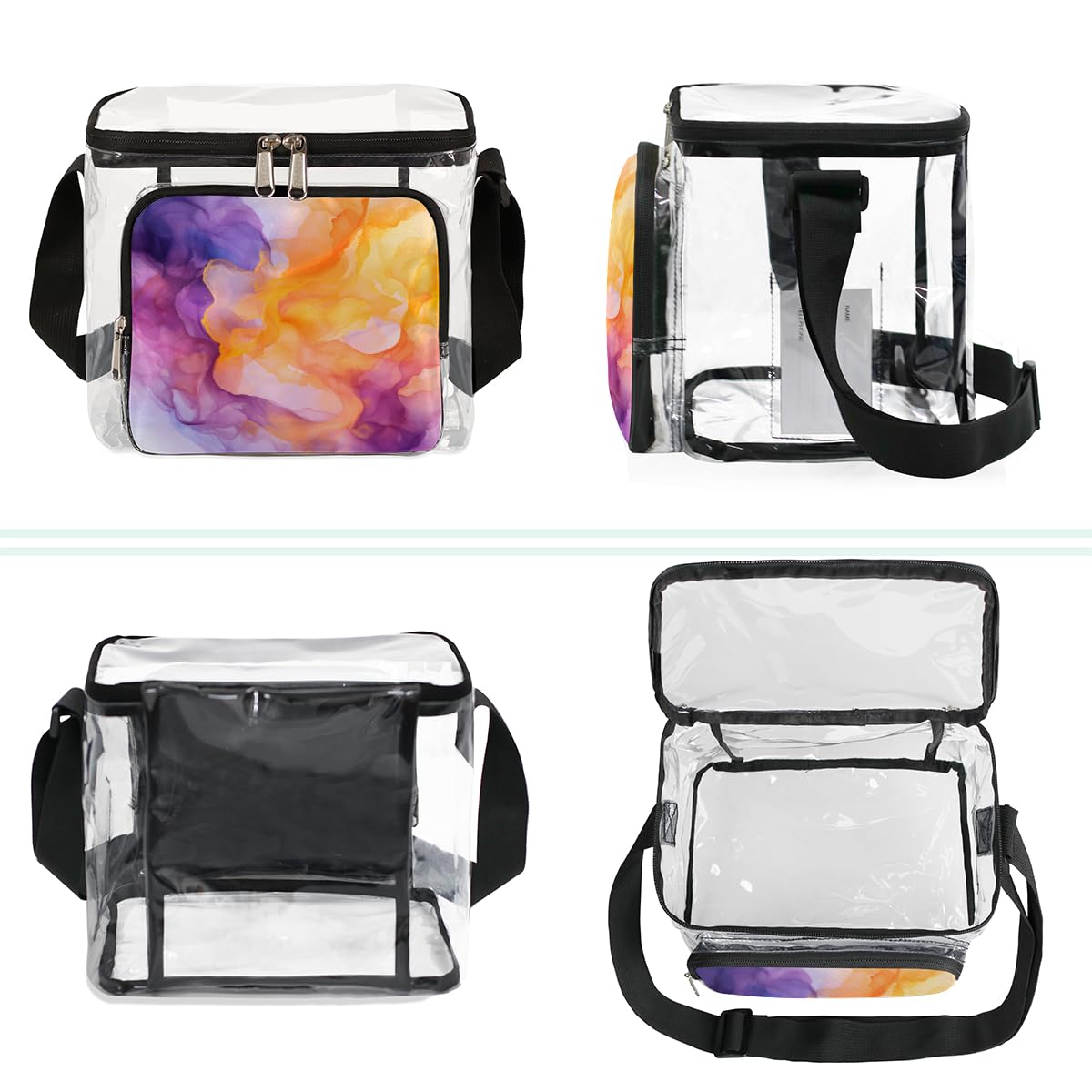 GzLeyigou Clear Transparent Tote Bag with Handles - Abstract Smoke Waves Design, Crossbody Shoulder Bag for Lunch, Outdoor, Travel, Picnic, Concerts & Sports Events | Stadium Approved Multi-Purpose Carryall for Beach Day, Music Festival, Shopping & Daily Commute