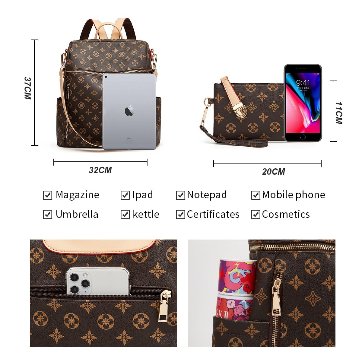 Stylish Women's PU Leather Convertible Backpack Purse - 2-Piece Travel Satchel Handbag Set for Work, Commuting & Weekend Getaways