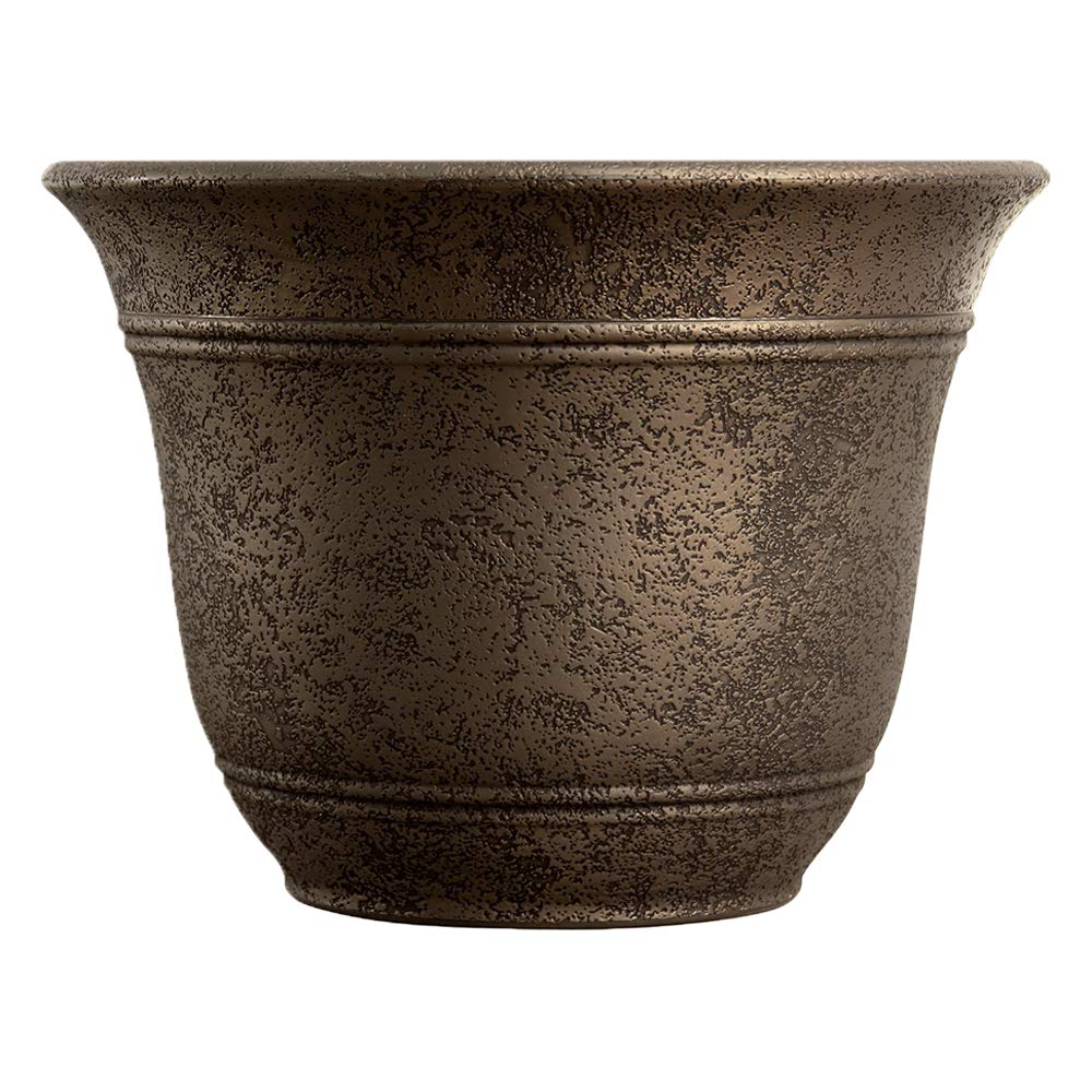 The HC Companies 13 Inch Wide Sierra Round Traditional Plastic Indoor Outdoor Planter Pot for Garden Plants, Flowers, Herbs - Nordic Bronze (6 Pack) - Perfect for Patio, Balcony, Garden & Home Decor