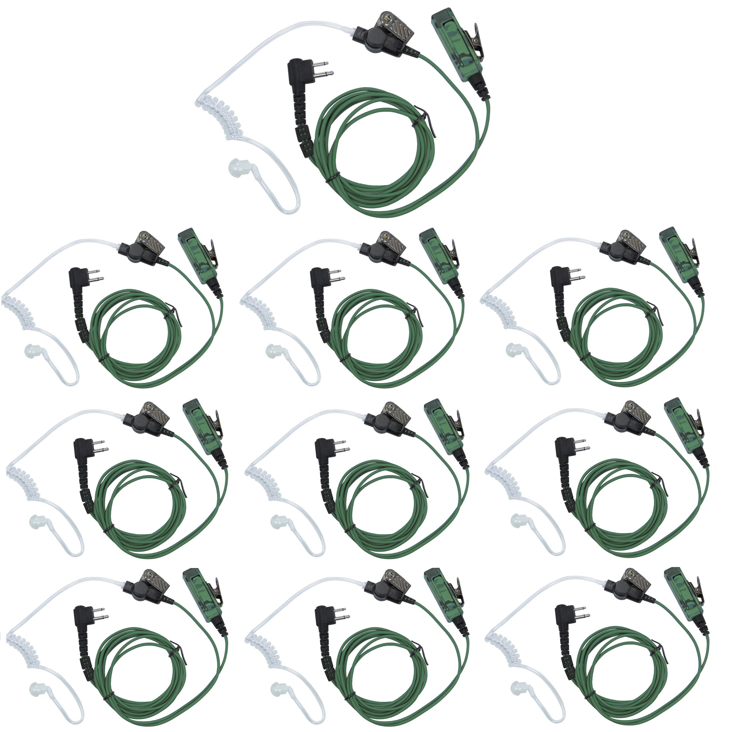 (10 Pack) MaximalPower™ Camouflage 2-Wire Headset with Clear Coil Tube, Earbud & PTT Mic M1 Plug Kevlar for Motorola - Durable Communication Headset for Construction, Security & Outdoor Activities