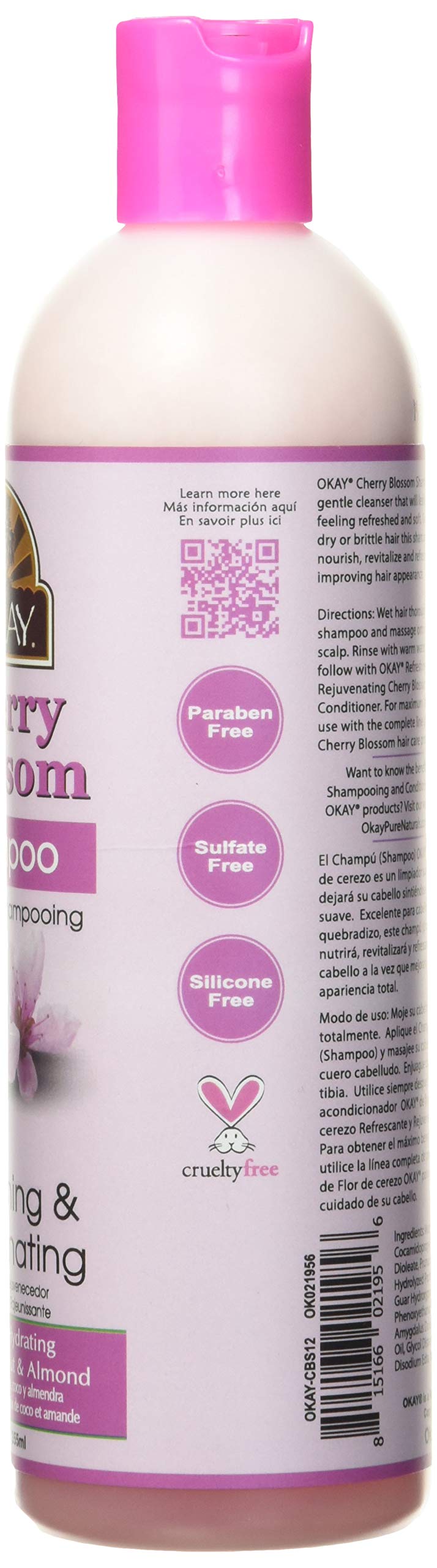 OKAY Pure Cherry Blossom Shampoo - 12oz (355ml) for Hydrating & Nourishing Hair - Perfect for Dry, Damaged Hair & Daily Hair Care Routine