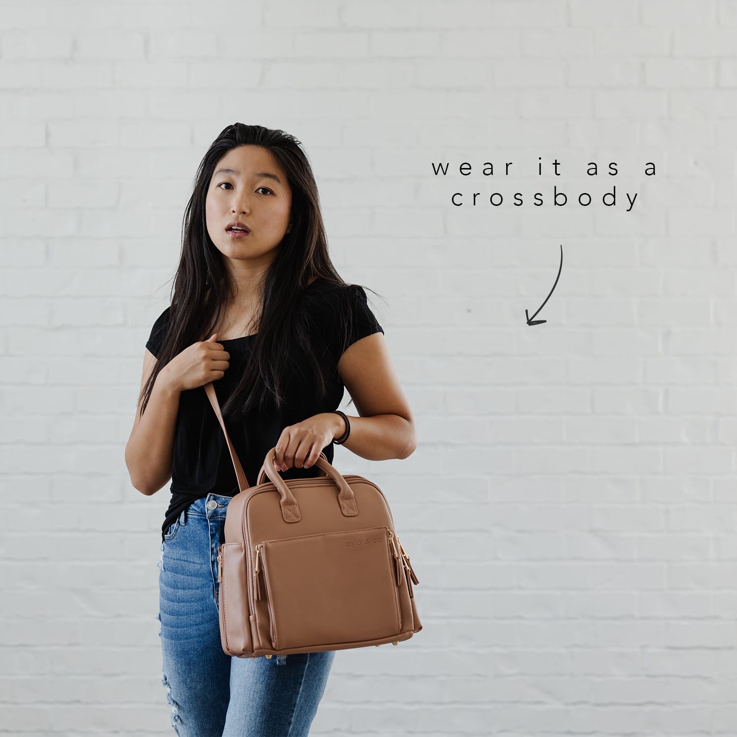 Ayla & Co Vegan Leather Mini Diaper Bag with Expandable Pockets, Built-In Wallet & Organizer - Stylish & Functional Baby Bag for Moms On-The-Go, Travel & Everyday Use