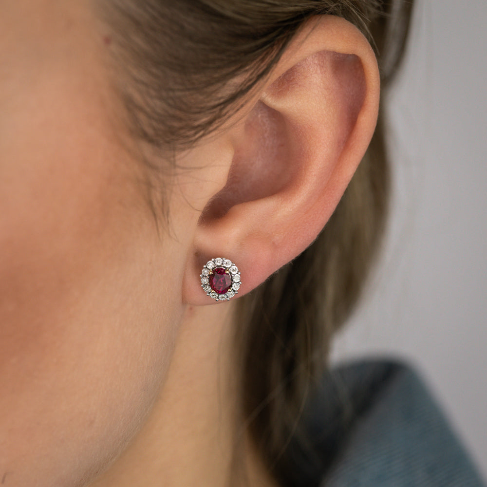 0.77 Carat Lab-Created Ruby & Diamond Stud Earrings in 9K Yellow Gold | Oval Cut Gemstone Jewelry for Women | Perfect for Weddings, Anniversaries & Special Occasions