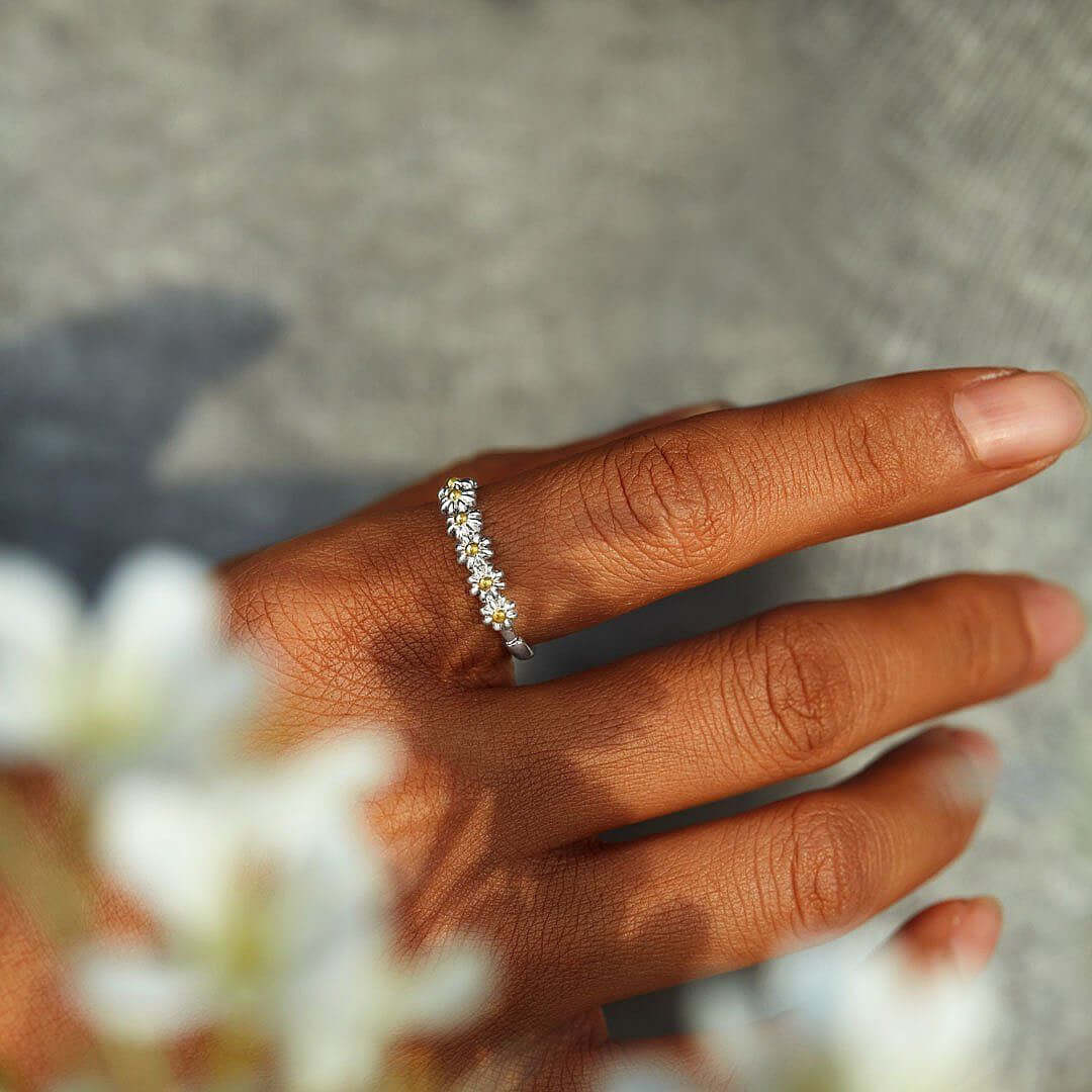 Flower Blossom Daisy Stacking Ring - Sterling Silver Adjustable Stackable Rings for Women, Perfect Mother's Day Gift (YS011) | Elegant Jewelry for Daily Wear, Date Nights & Special Occasions