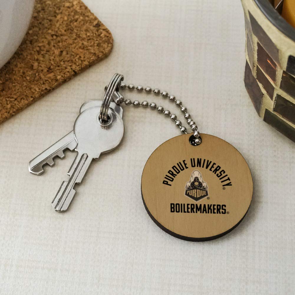 Purdue Boilermakers Secondary Wooden Round Keychain - Engraved College Key Ring for Alumni, Students & Fans - Perfect for Gifts, Backpacks & Key Organization