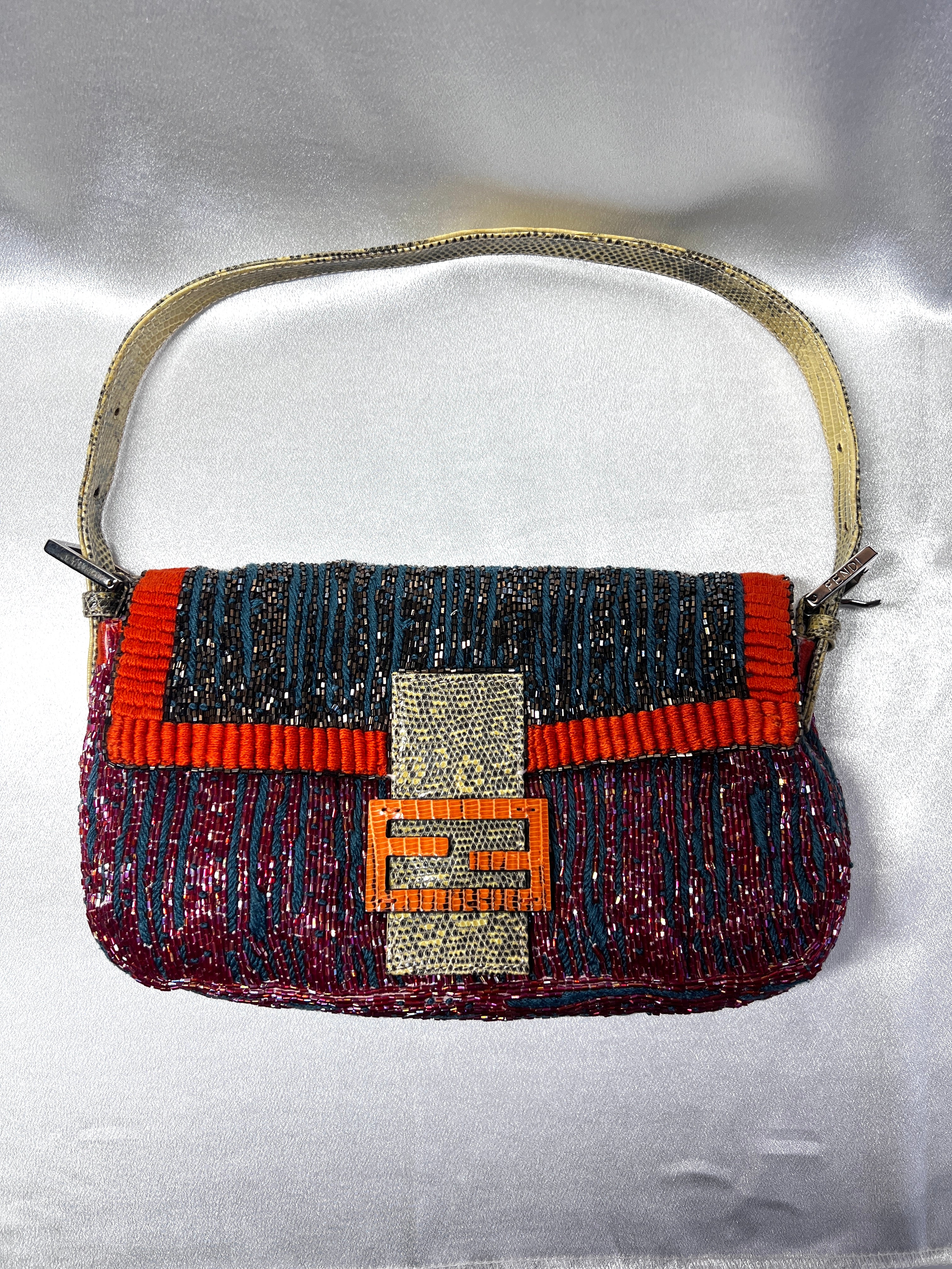 Fendi Multi-Color Lizard Skin Strap Baguette Bag - Luxury Designer Crossbody Purse for Women | Perfect for Parties, Date Nights & Special Occasions