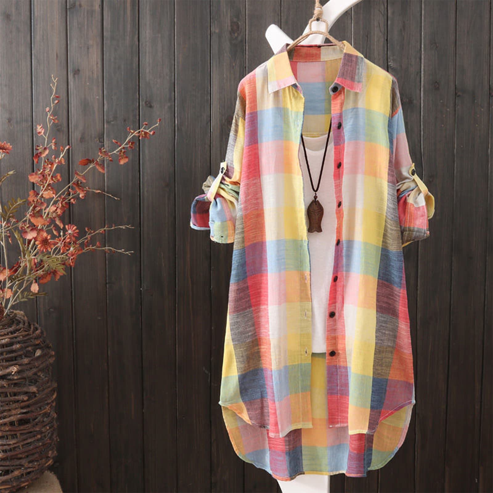 2024 Plus Size Women's Loose Casual Plaid Long Sleeve Shirt Jacket - Fall Fashion Tops for Work, Travel & Everyday Wear