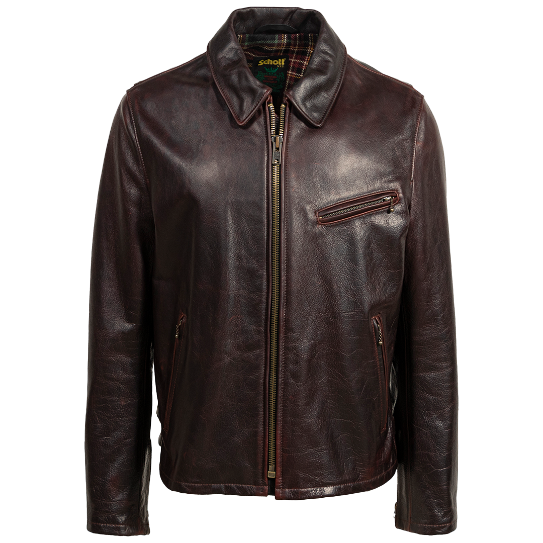 Schott NYC Waxy Pullup Cowhide Leather Jacket for Men - Vintage Brown Brandy Color - Perfect for Motorcycle Riding & Casual Outfits