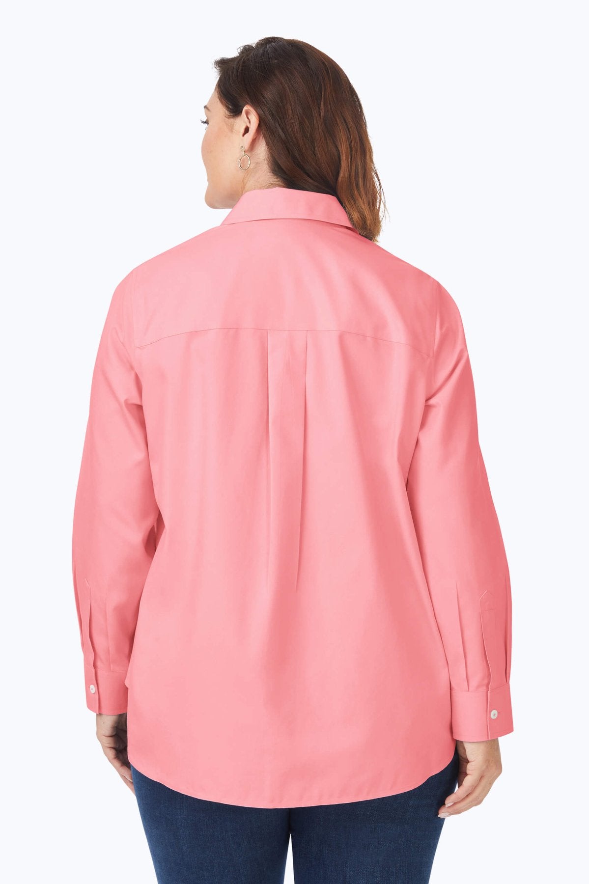 Boyfriend Plus No Iron Pinpoint Long Sleeve Tunic Shirt for Women - Comfortable Office Wear & Casual Outfits