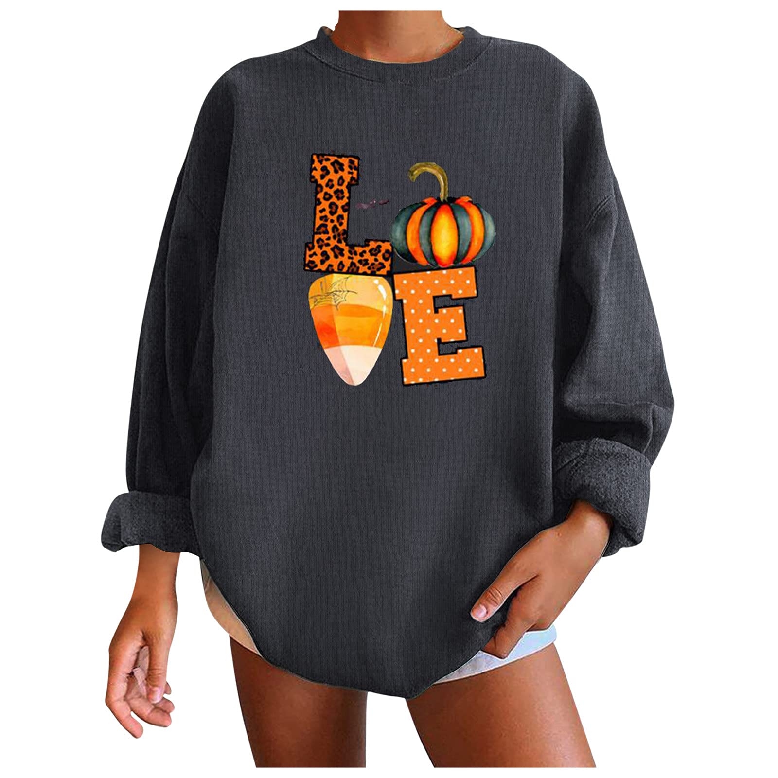 Funny Ugly Pumpkin Halloween Sweatshirt for Women - Casual Crew Neck Pullover Graphic Tee | Perfect for Halloween Parties, Costume Contests & Spooky Outfits