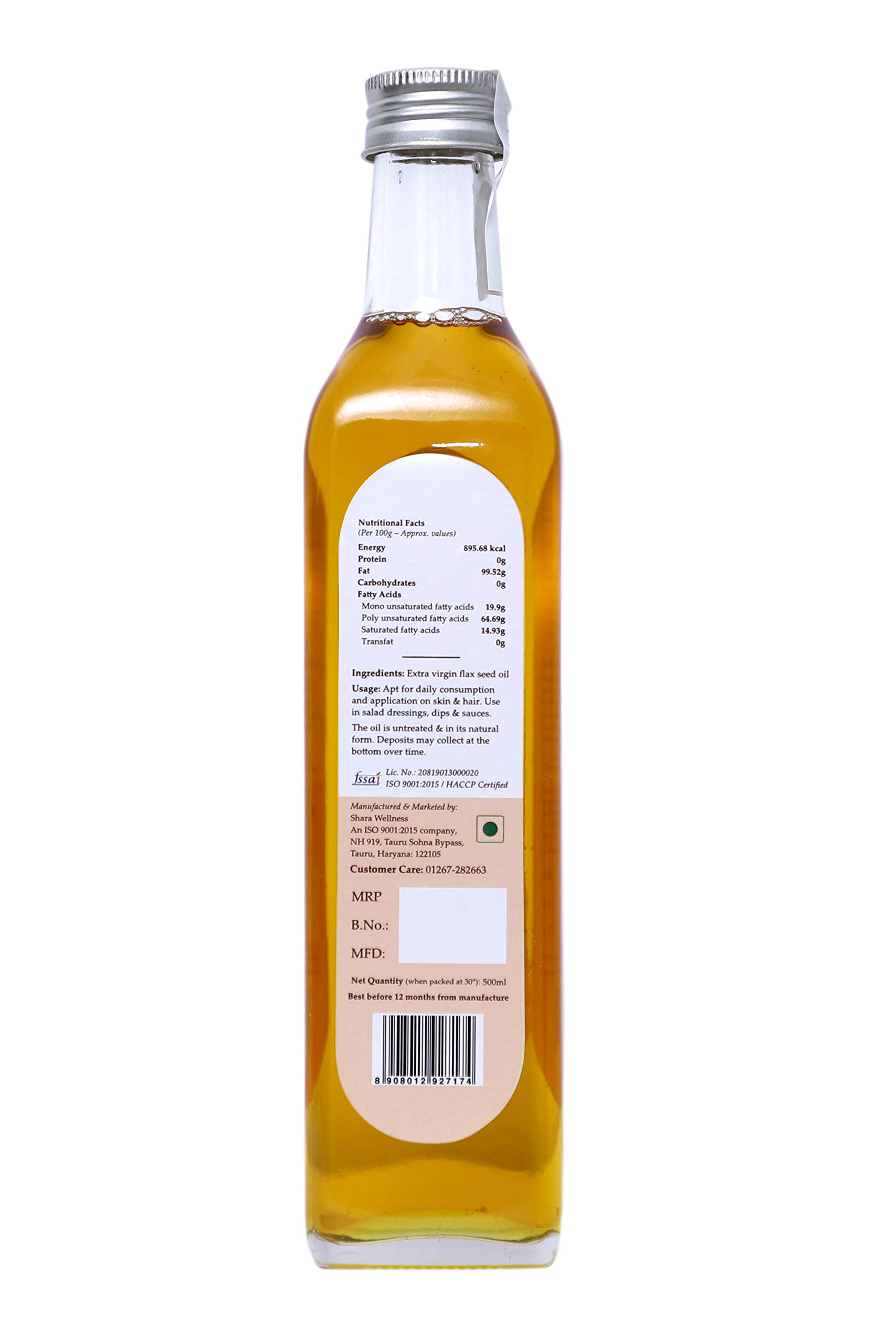 Pure Flaxseed Oil 100% Natural Cold-Pressed | Rich in Omega 3,6,9 Fatty Acids | Organic Hair & Skin Care | Glass Bottle (250ml) | Perfect for Smoothies, Salad Dressings & DIY Beauty Recipes