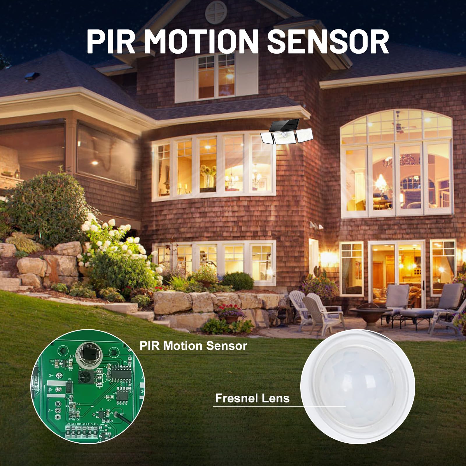 252LED Solar Motion Sensor Lights Outdoor - 2500LM 3-Head 355° Wide Angle Security Lights, IP67 Waterproof Solar Spotlights with 7.9x3.5in Tempered Glass Panel (2 Pack) - Perfect for Driveway, Garden, Patio, Pathway & Backyard Lighting