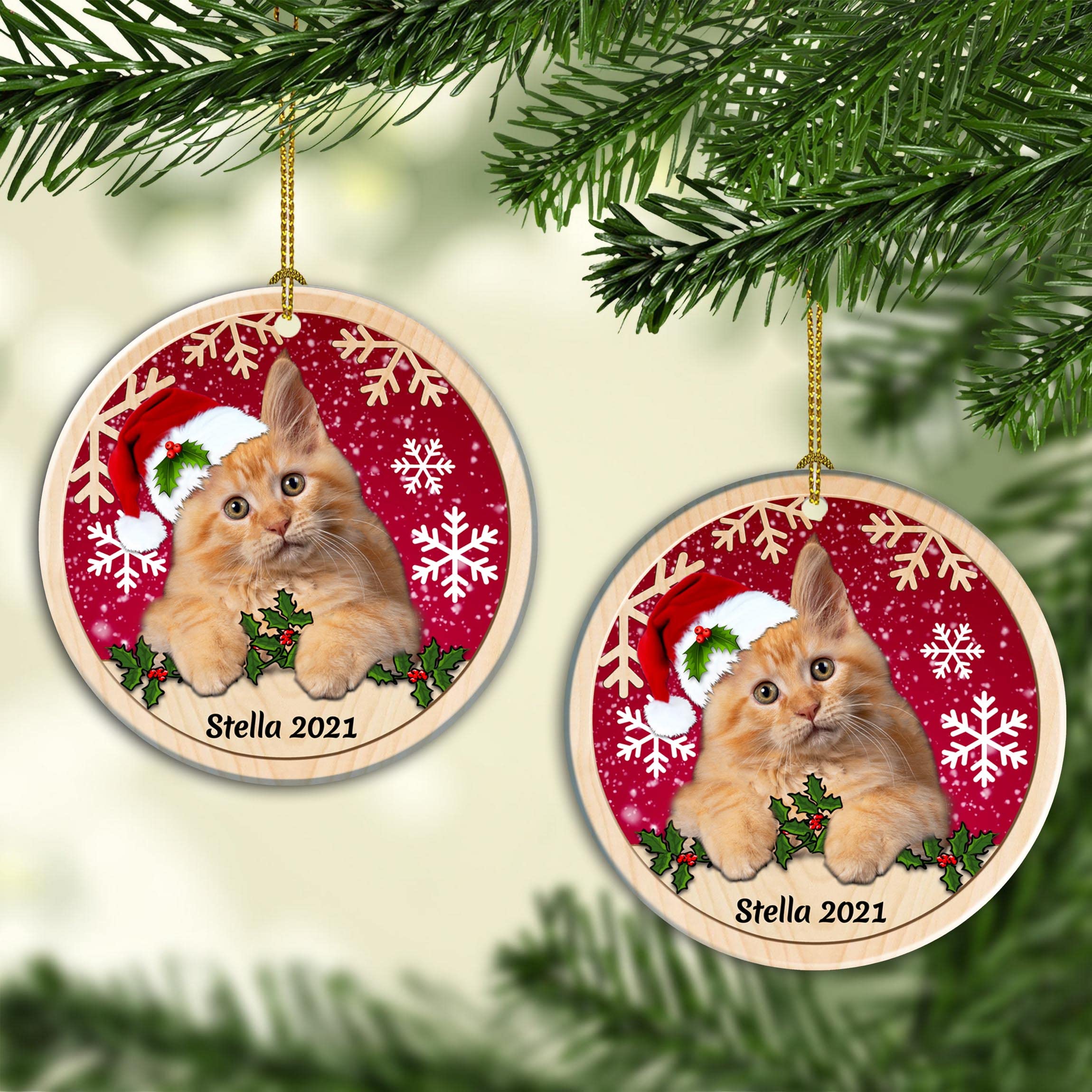 Personalized Maine Coon Cat Christmas Ceramic Ornament - Custom Name Xmas Tree Hanging Decor for Cat Lovers - Perfect Gift for Pet Owners & Holiday Home Decoration
