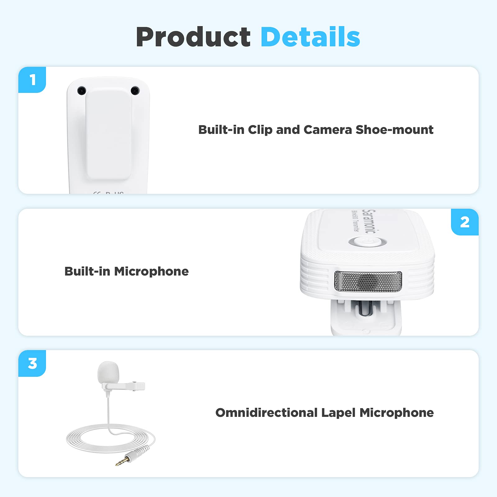 Saramonic Blink500 2.4GHz Dual-Channel Wireless Lavalier Microphone System for DSLR, Mirrorless Cameras, iPhone, Android - Compact & Noise-Reduction for Vlogging, Interviews, YouTube Videos (White)