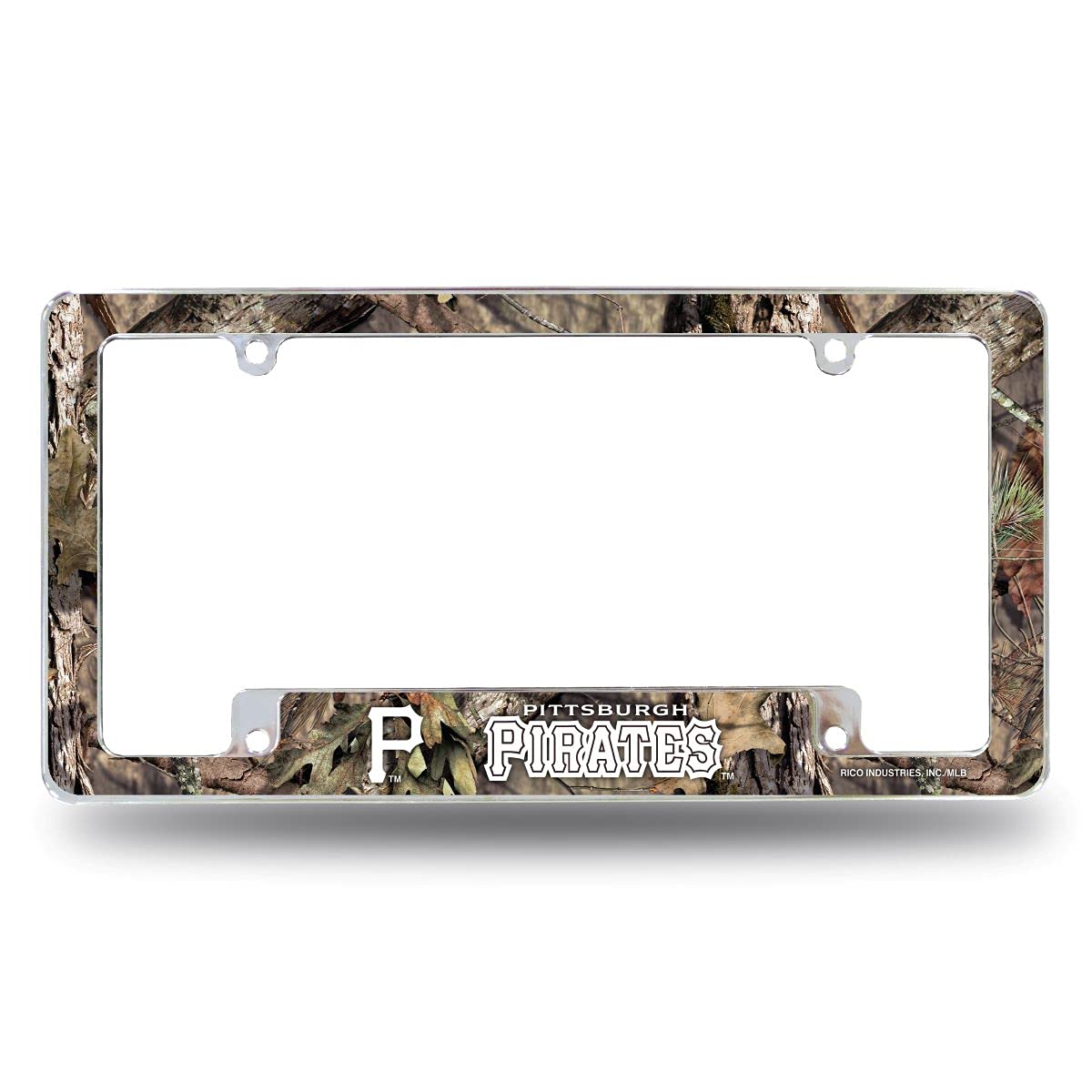 Pittsburgh Pirates Chrome Metal License Plate Frames (Set of 2) - Mossy Oak Camo Design | Durable Car Accessories for Sports Fans & Truck Enthusiasts | Perfect for Game Day Tailgating & Team Pride Display