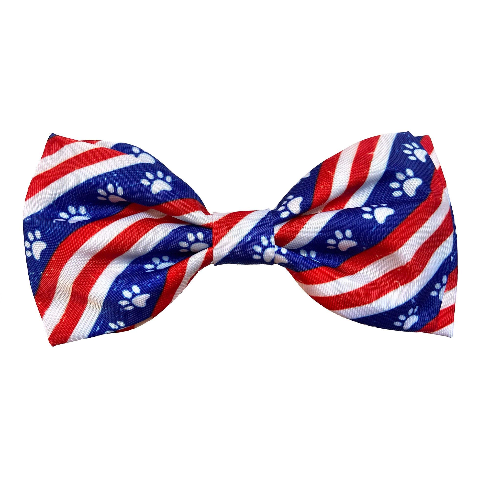 Huxley & Kent Extra-Large Pet Bow Tie Collar Attachment - Patriotic 4th of July Dog & Cat Bow Tie | Cute, Comfortable & Durable Paws & Stripes Design | Perfect for Holidays, Parties & Photo Shoots | H&K Pet Accessories