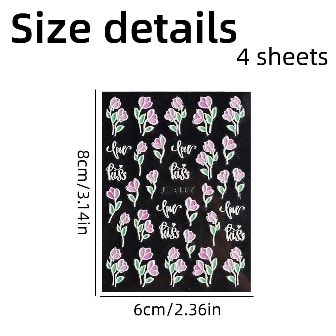 BZKSER Nail Art Stickers - 4 Sheets 3D Flower Nail Decals, Self-Adhesive 5D Nail Design Stickers for Manicure | Perfect for DIY Nail Art, Salon Use, and Special Occasions