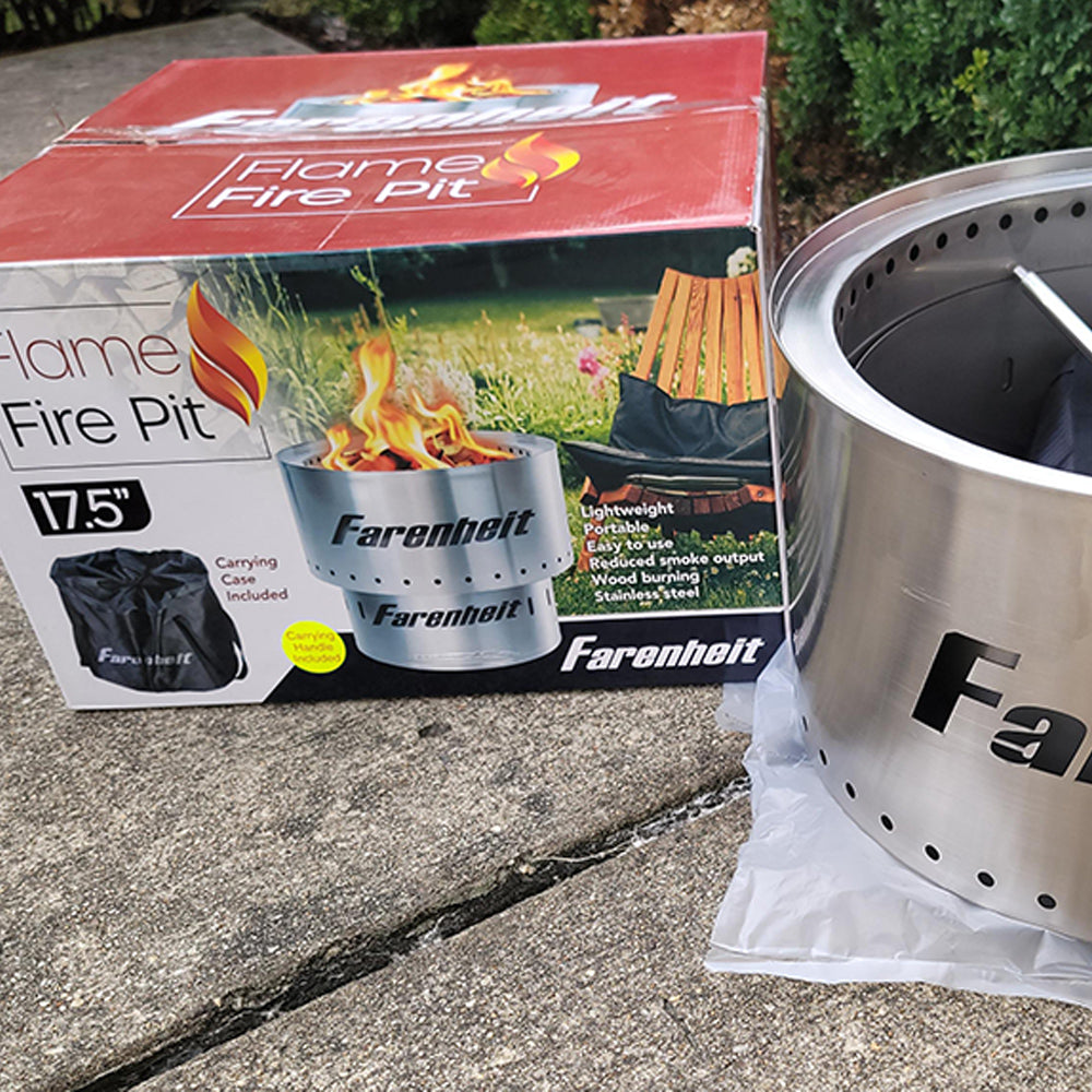 Fahrenheit Flare 17.5 Inch Smokeless Fire Pit - Silver Outdoor Fire Pit for Backyard, Patio, Camping & Beach - Portable & Durable Design for Year-Round Use