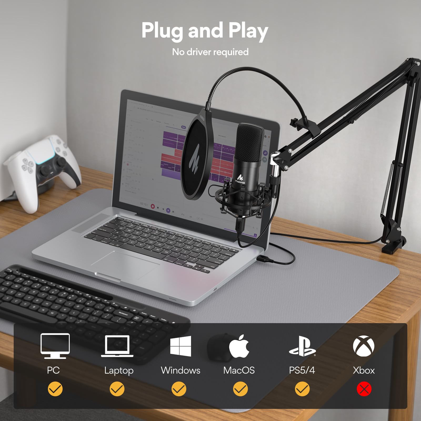 MAONO AU-A04 USB Microphone - 192KHZ/24Bit Professional Condenser Cardioid Metal Mic with Sound Chipset for Podcasting, Gaming, Streaming, YouTube & Voice Recording | Plug & Play PC Computer Mic Kit for Home Studio & Content Creation