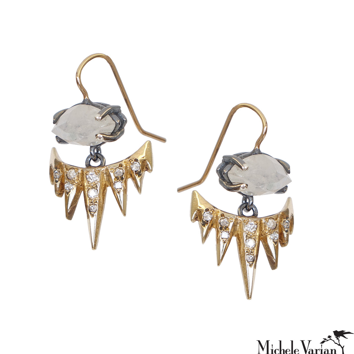 Rainbow Moonstone Diamond Spike Earrings for Women – Elegant Boho Chic Jewelry for Parties, Weddings & Everyday Wear