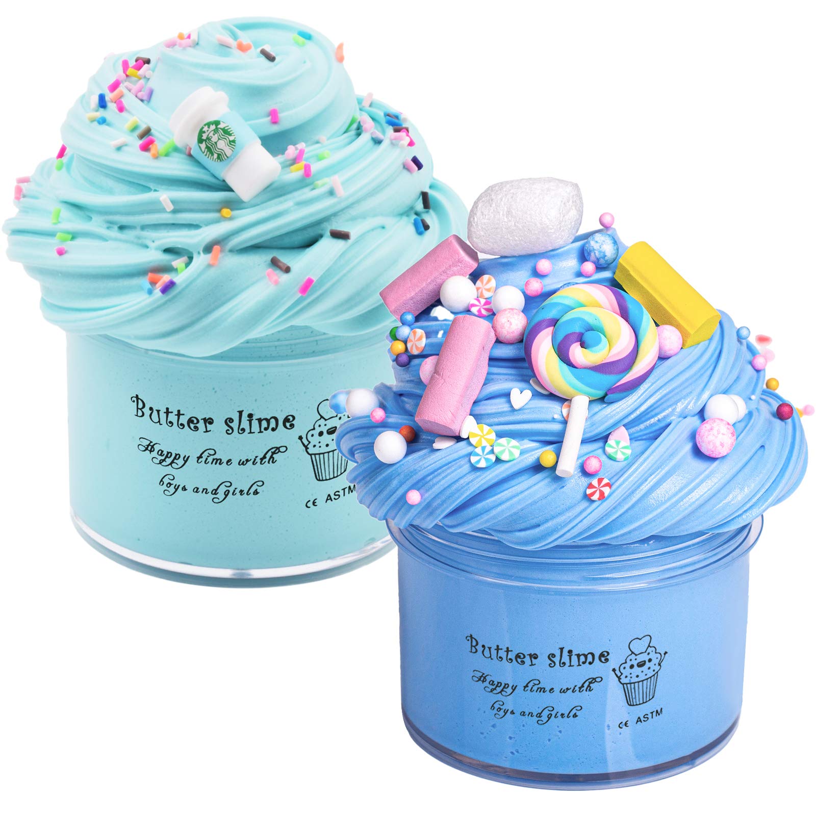 2 Pack Butter Slime Kit - Ocean Blue & Latte Navy Blue Scented Slime Putty for Stress Relief, Soft & Stretchy Sensory Toy, Perfect Holiday Birthday Gift for Boys & Girls - Great for Playtime, Party Favors & Relaxation