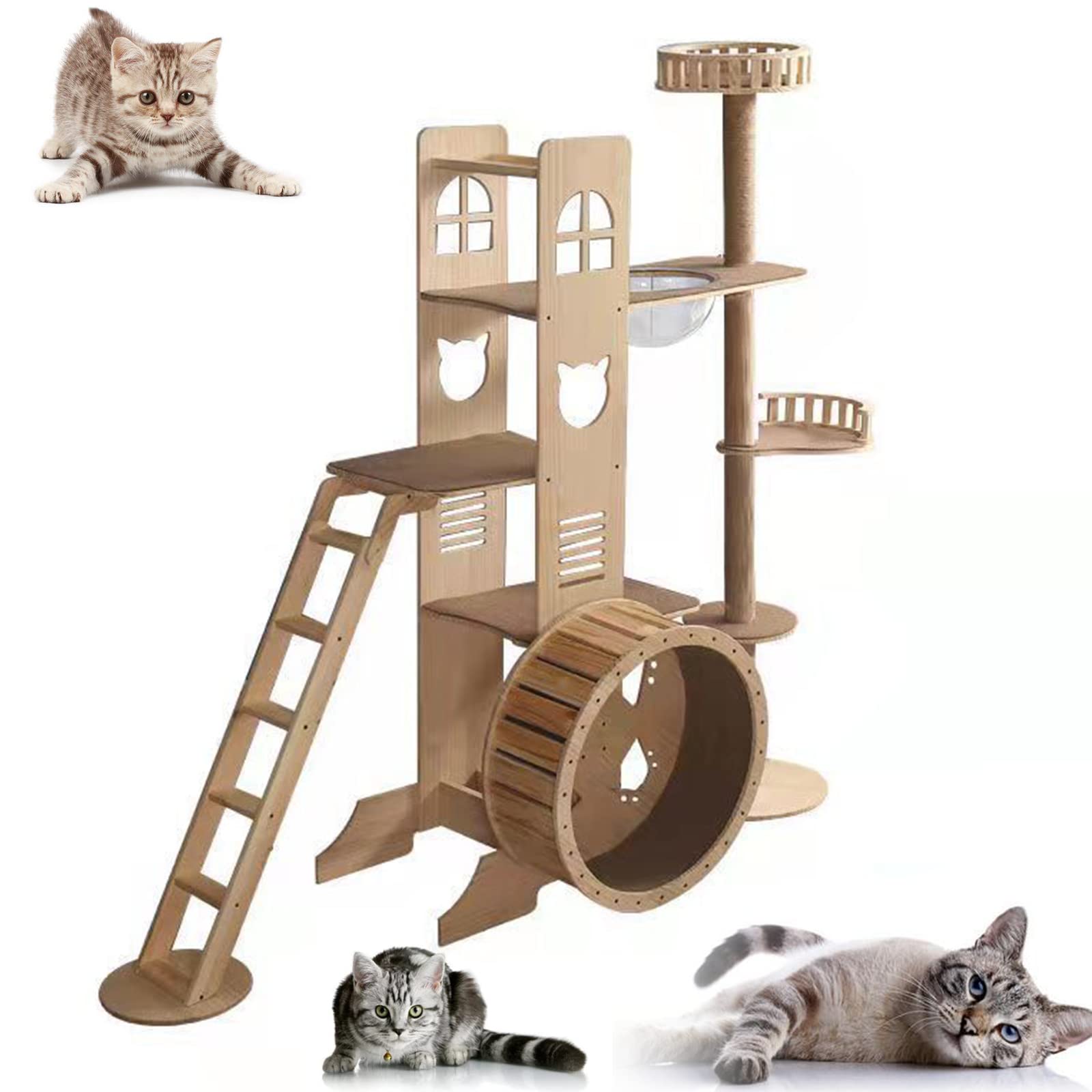 5 Layer Cat Tree Condo with Cat Treadmill - Sisal Covered Pet Climbing Frame & Activity Center for Indoor Cats - Perfect for Small Spaces, Apartments & Playtime