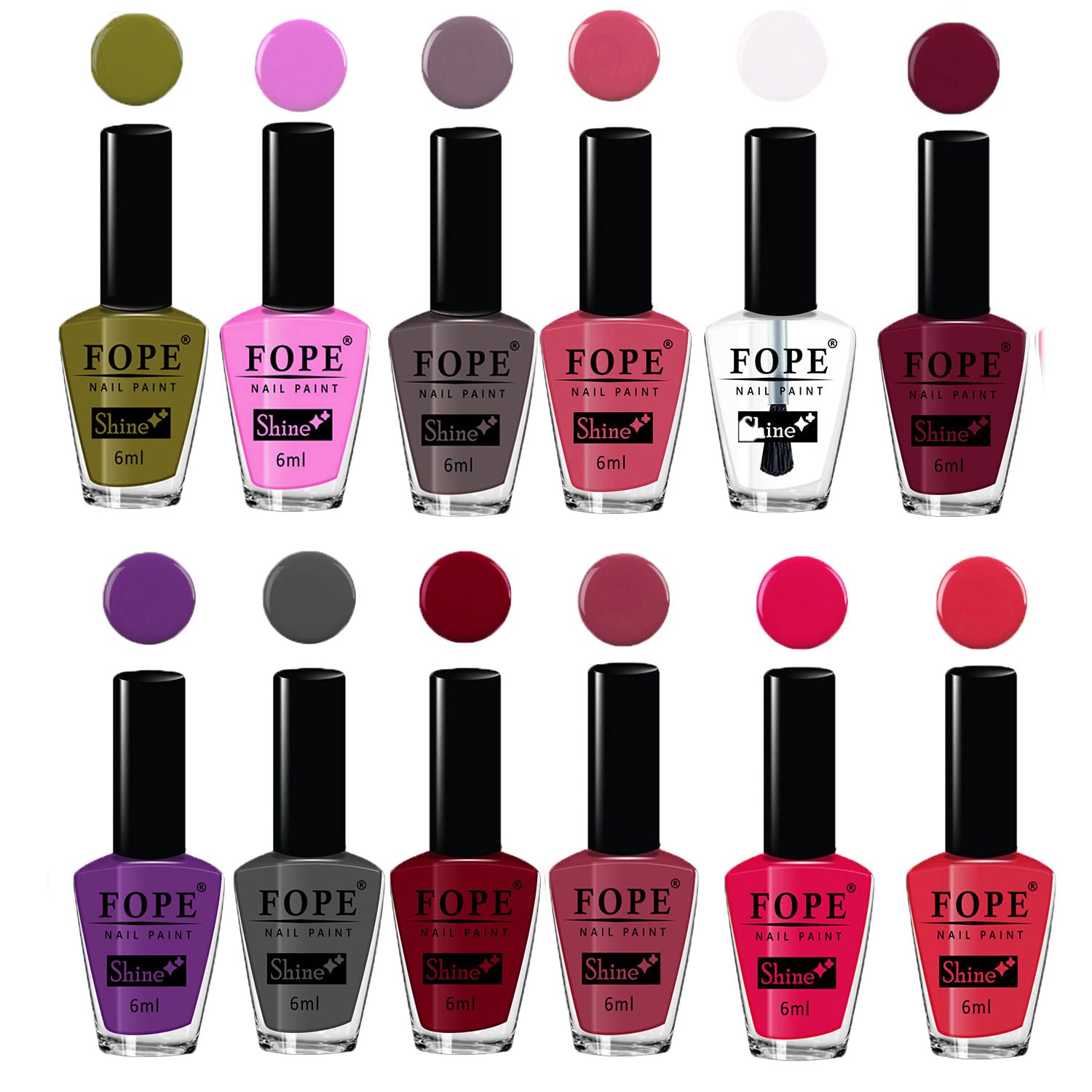 FOPE Enamel Splash Glossy Nail Polish Set of 12 Colors - Quick Drying, Chip Resistant, Long Lasting Nail Paint for Women - Perfect for Home Manicures, Parties & Special Occasions