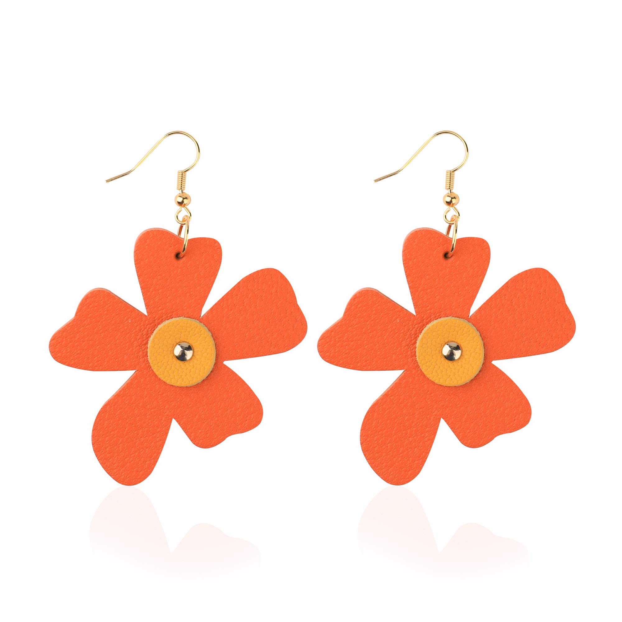 KINIVA Genuine Leather Floral Dangle Drop Earrings for Women - Cute Floral Stud Earrings Jewelry Gift for Girls, Women & Mothers - Perfect for Weddings, Parties & Everyday Wear