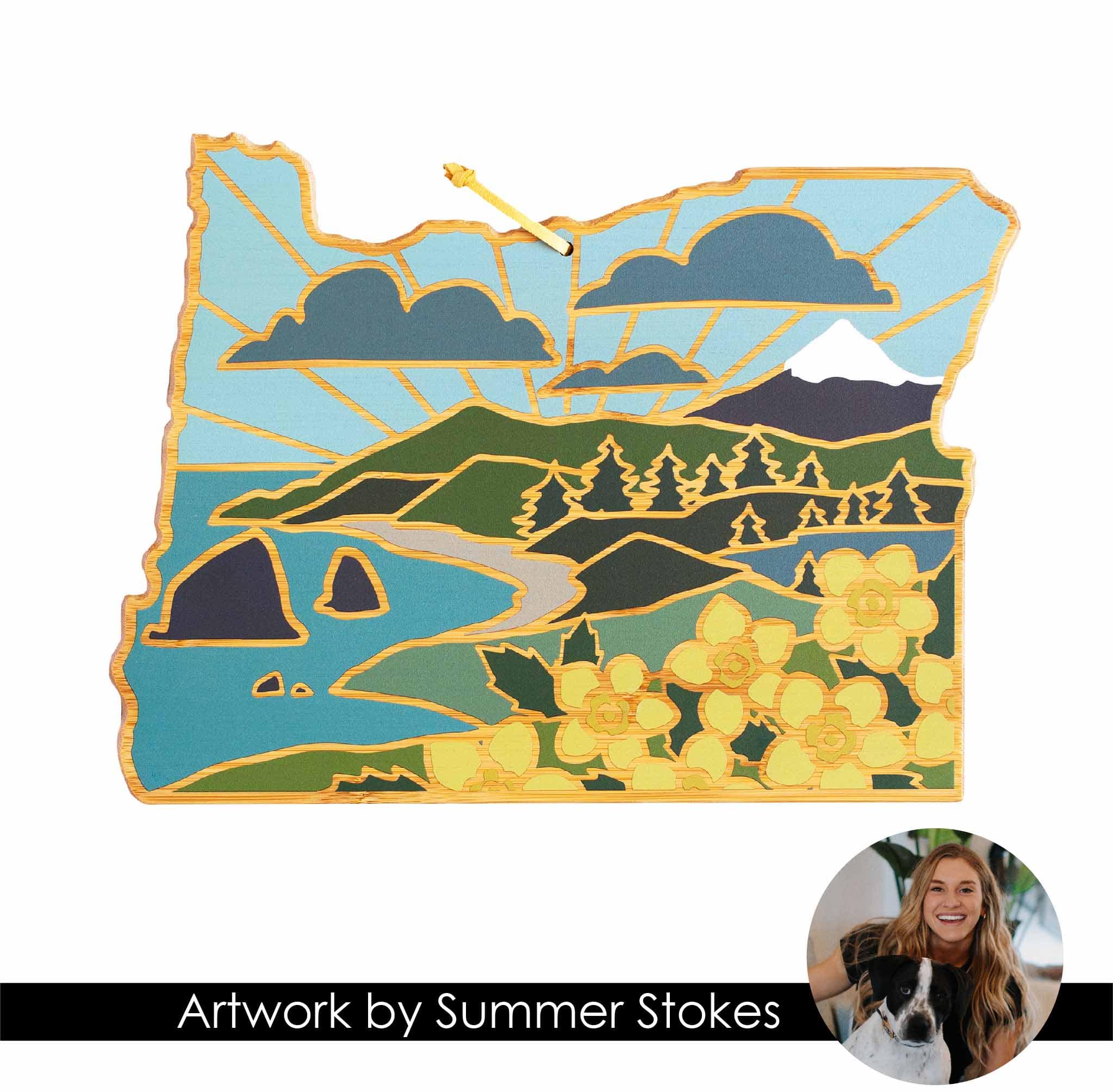 Premium Oregon Wood Cutting Board with Handcrafted Artwork by Summer Stokes - Perfect for Kitchen, Charcuterie Boards, and Home Decor Gifts