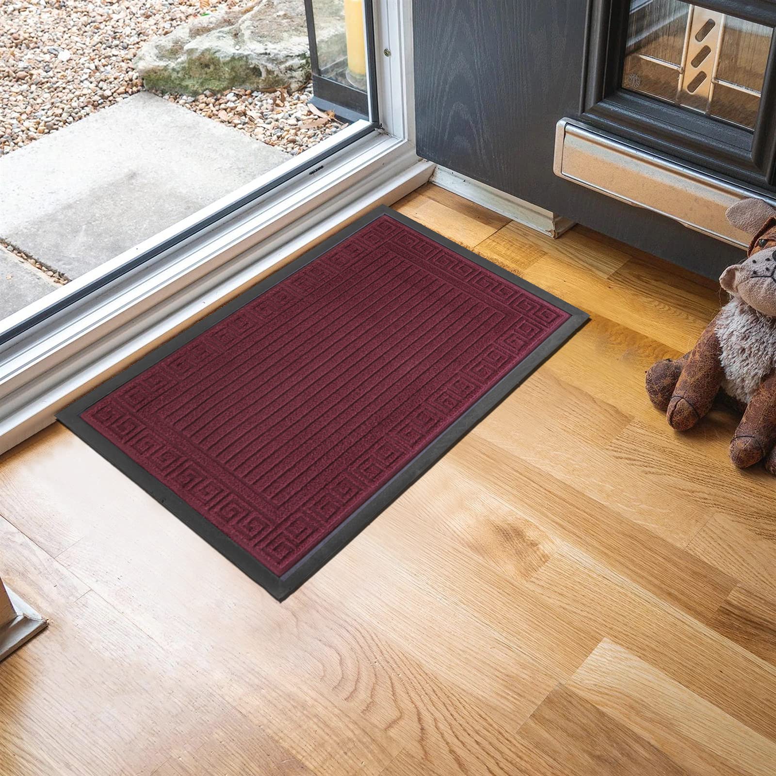 Non-Slip Heavy Duty Welcome Doormat - Indoor/Outdoor Rubber Entryway Rug for High Traffic Areas - Front Door, Patio, Garage Entrance - Red Shoes Scraper Mat for Home & Office Use