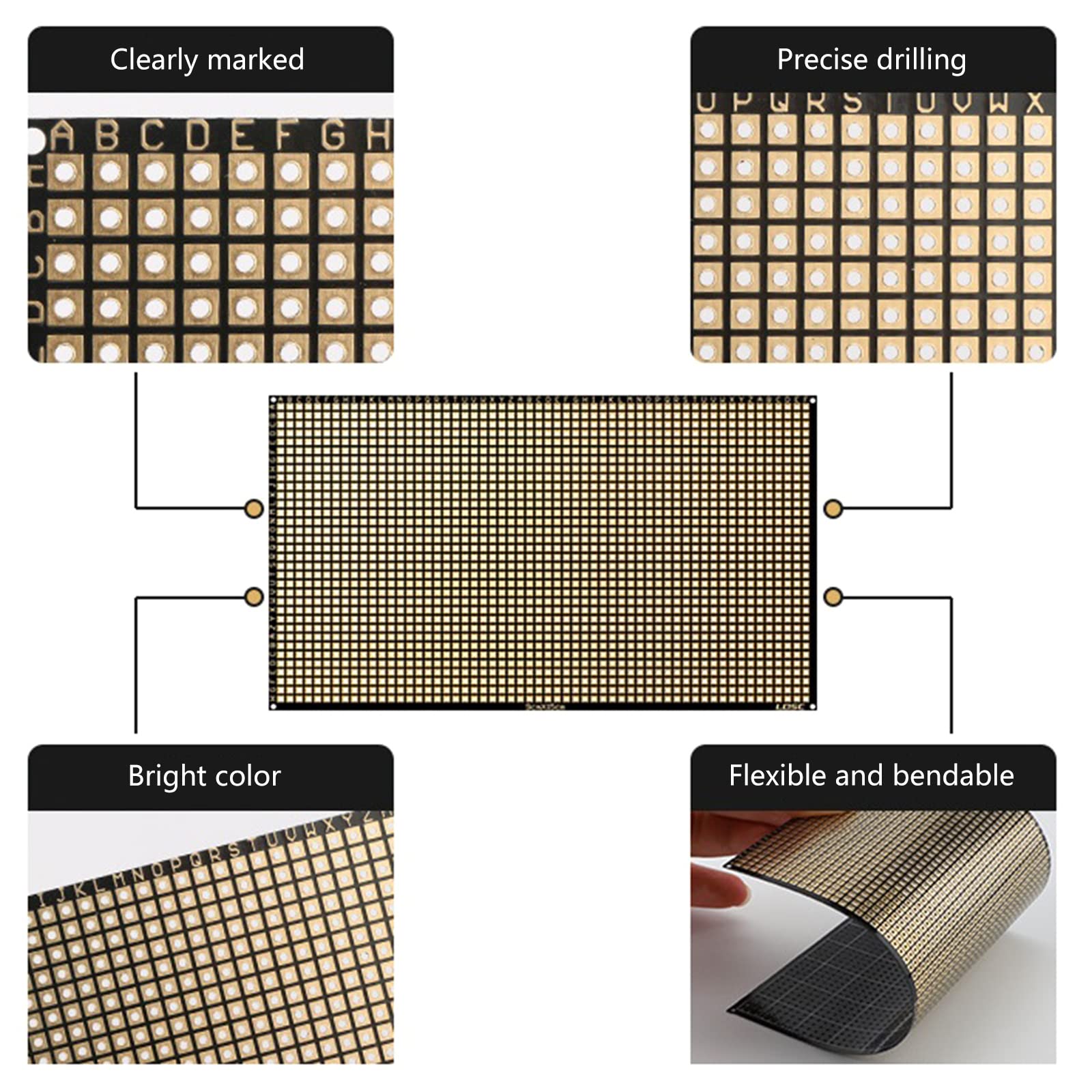 FR4 Single-Sided Flexible PCB Board 6x8cm 0.4mm Thickness with 2.54mm Pitch Holes - Universal Prototype Matrix for DIY Electronics, Breadboard Projects & Circuit Testing - Perfect for Arduino, Raspberry Pi & PCB Prototyping